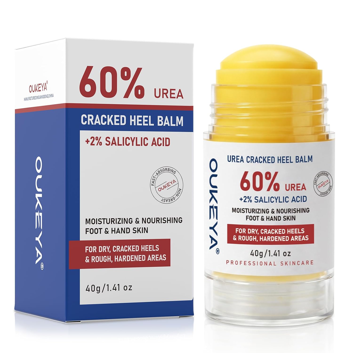 OUKEYA Urea Stick 60% to Soften & Smooth Dry, Cracked, Rough Skin | 2% salicylic acid, urea cream 60 percent, exfoliating, moisturizing, foot, hand, heels, elbows, knees,1.41oz