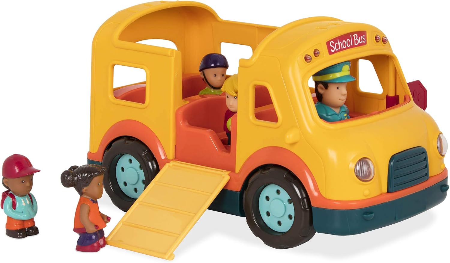 Battat – Light – Up Yellow Bus – 5 Toy Figures – Realistic Sounds – Folding Stop Sign – 18+ Months – Light & Sound School Bus