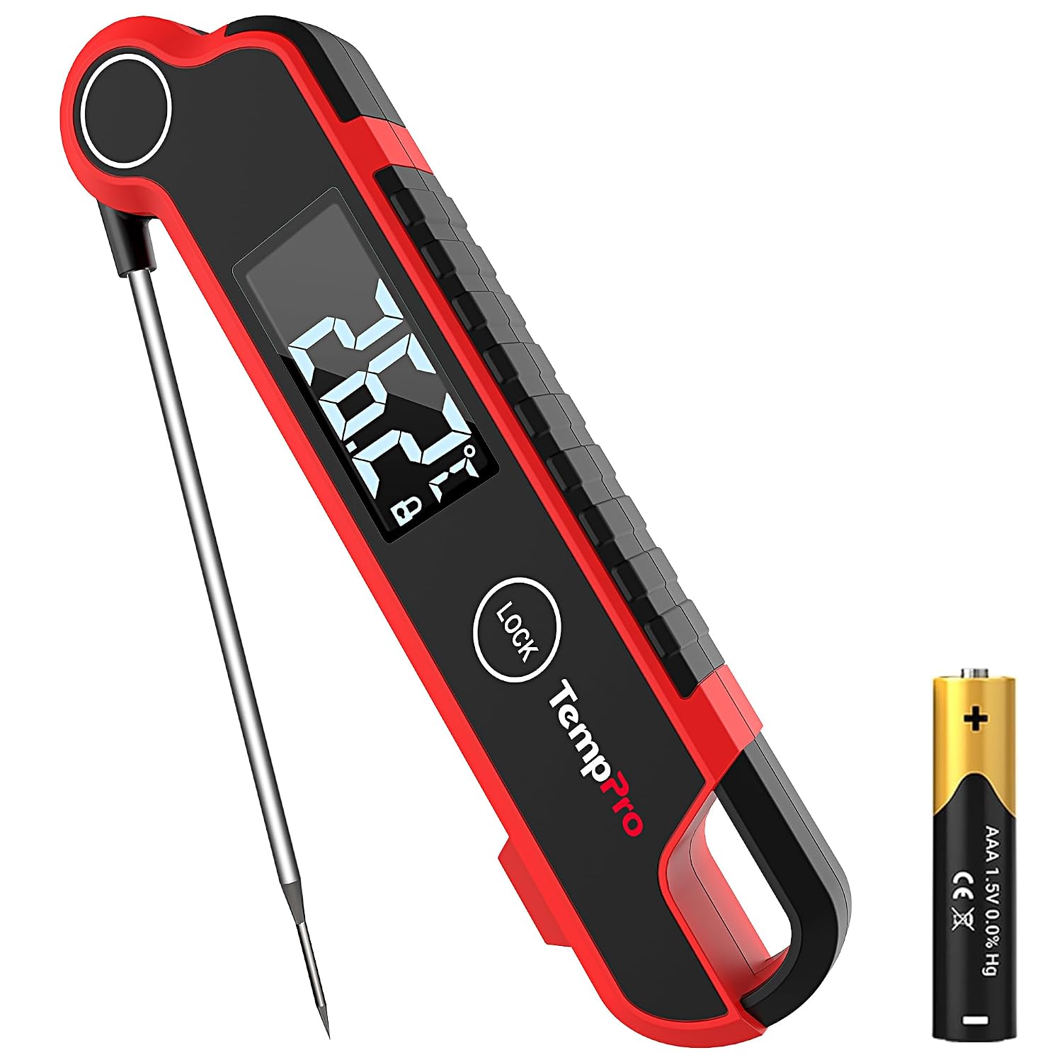 TempPro TP620 Instant Read Meat Thermometer Digital, Cooking Thermometer with Large Auto-Rotating LCD Display, Waterproof Food Thermometer Digital for Kitchen, BBQ, or Grill (Previously ThermoPro)