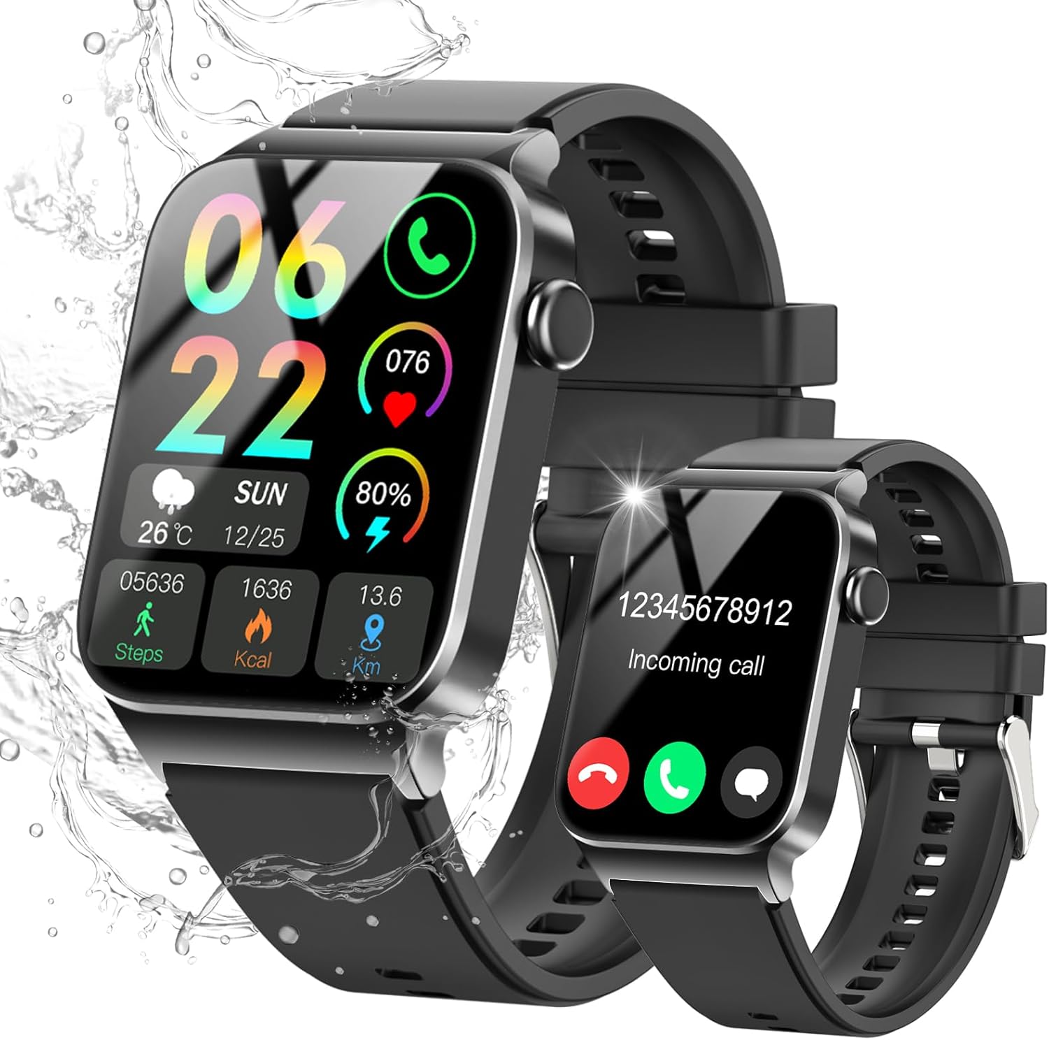 Smart Watch for Men Women Bluetooth Call, 1.85" HD Screen Smartwatch with Heart Rate/Sleep Monitor, 110+ Sport Modes Activity Trackers IP68 Waterproof, Fitness Watch Android iOS, Carbon Black