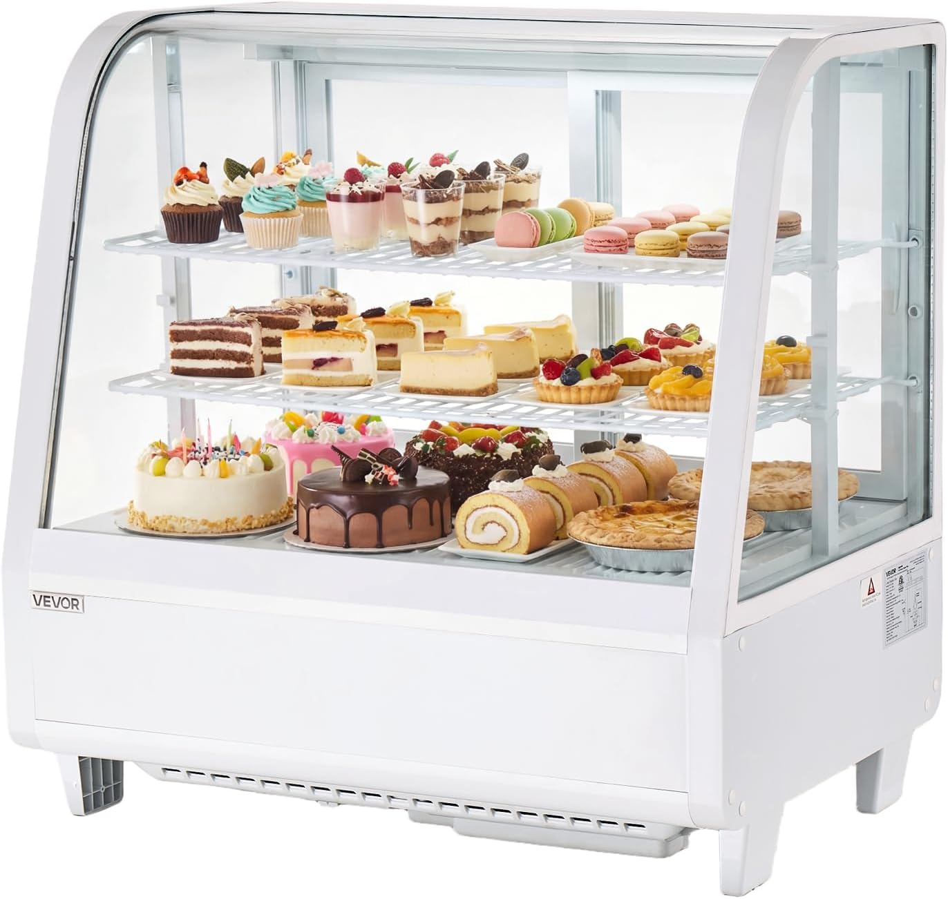 VEVOR Refrigerated Display Case, 3.5 Cu.Ft./100L Countertop Pastry Display Case, 2-Tier Commercial Cake Refrigerator with LED Lighting, TURBO Cooling, Frost-Free Air-Cooling, for Bakery, Dessert Shop