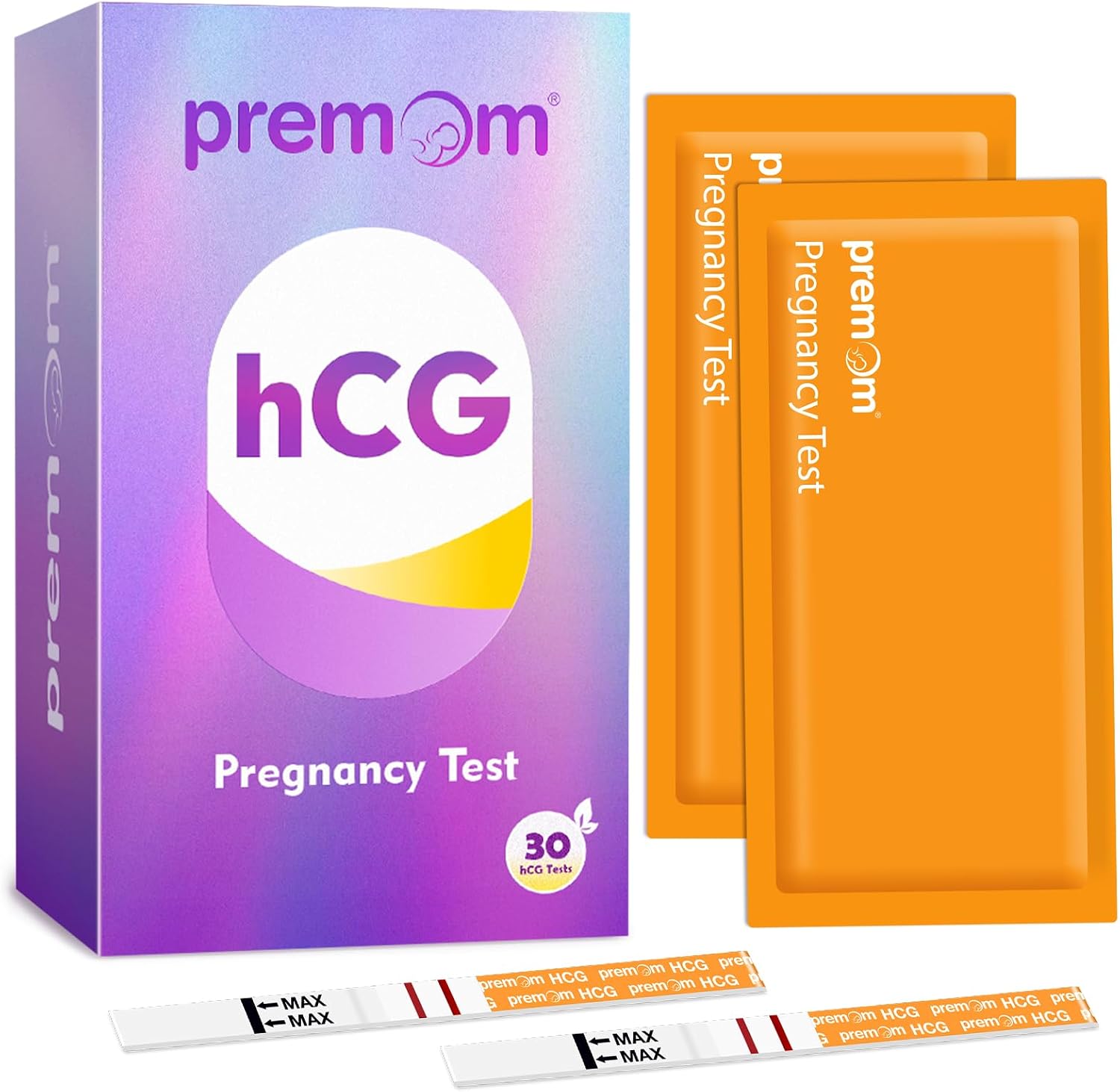 Premom 30 Pack Pregnancy Test Strips, Early Detection hCG Tests