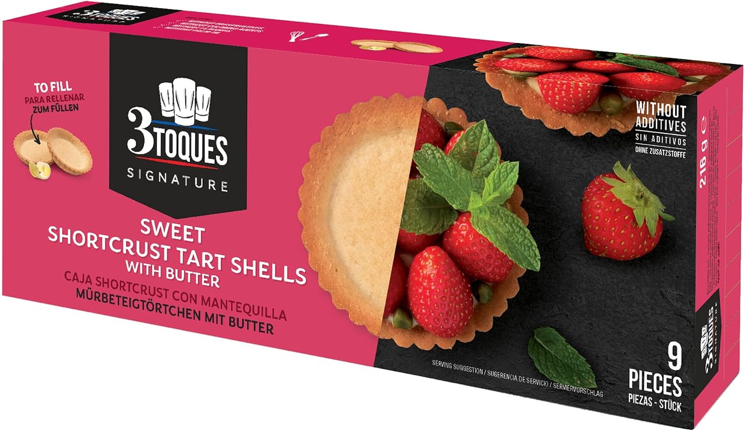 3 Toques Sweet Shortcrust Tart Shells with Butter - 1x9
