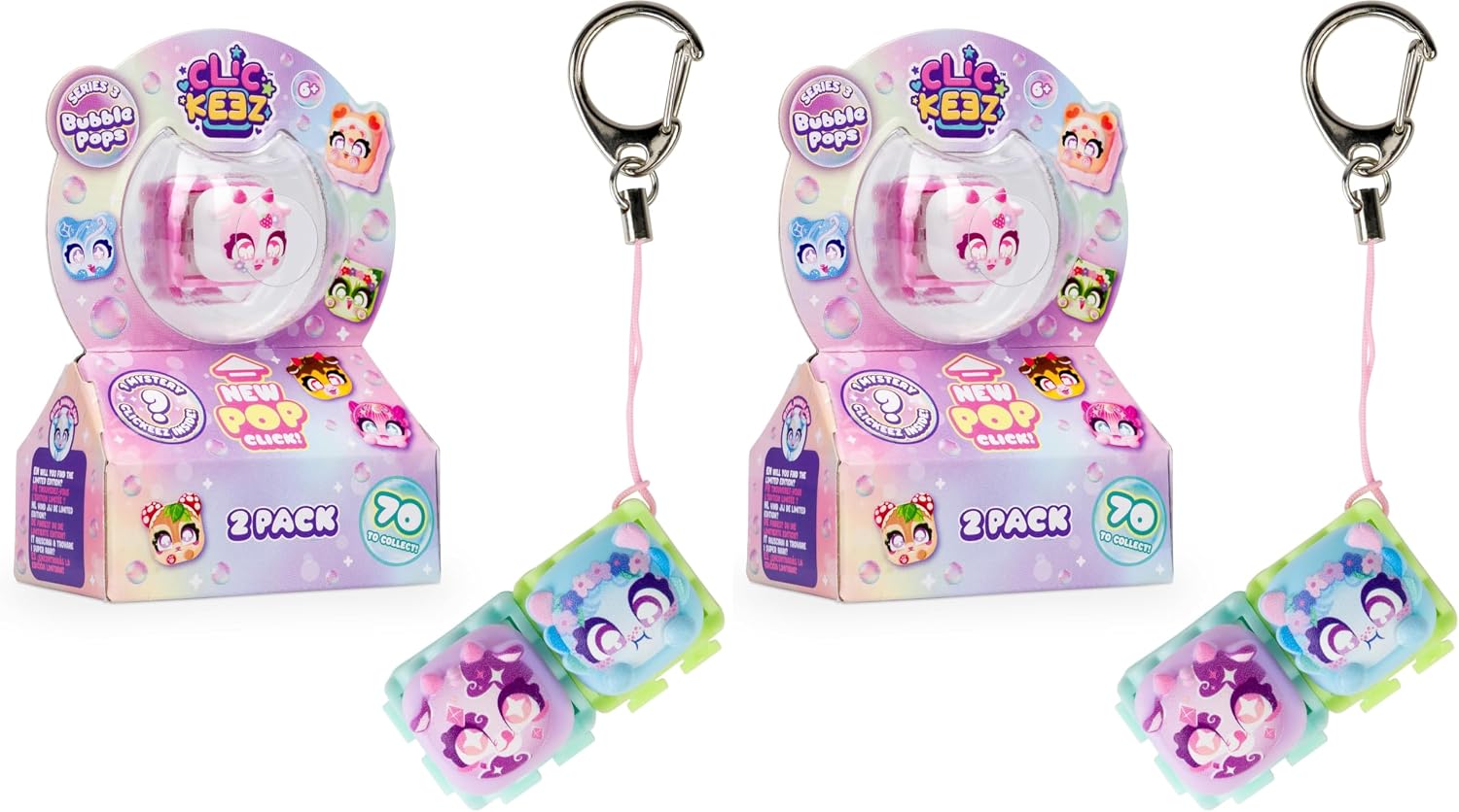 Clickeez Twin Pack - Series 3 (Bubble Pops) | Includes 2 Clickable Keyboard Collectibles! | 70 Characters To Find, Cute Themes & Rare Surprises | Girls Gifts and Collectables Ages 6+ (Pack of 2)