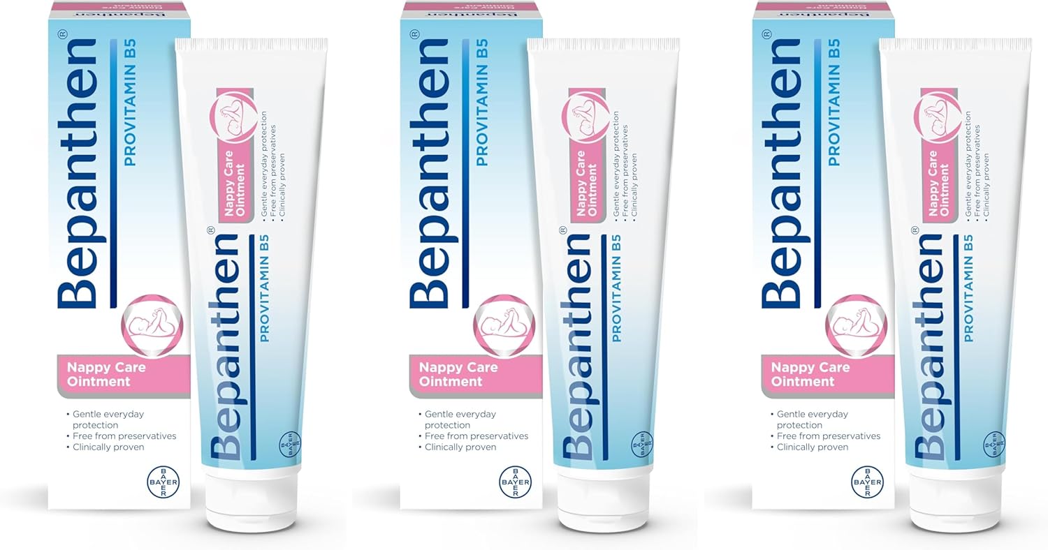 Bepanthen Nappy Care Ointment | Nappy Cream with Provitamin B5 | Suitable for Newborns Skin, 100 g (Packing May Vary). (Pack of 3)
