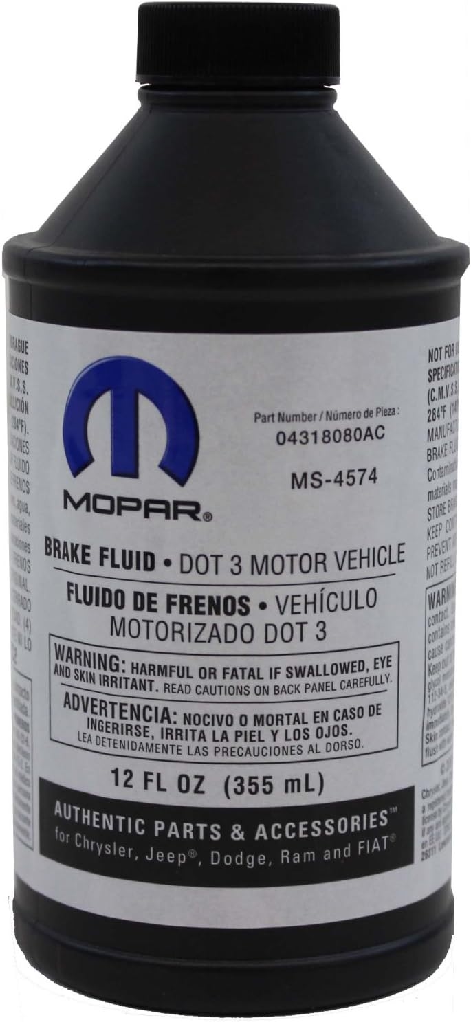 Chrysler Fluid 4318080AD DOT 3 Motor Vehicle Brake Fluid - 12 oz. Bottle | Genuine OEM Hydraulic Brake Oil, 12 oz Bottle, For Use With Disc & Drum Systems in Chrysler, Jeep, Dodge, Ram Cars & Trucks