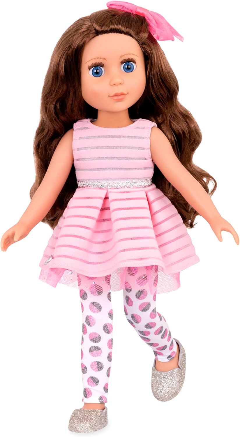 Glitter Girls – 14-Inch Fashion Doll – Brown Hair & Blue Eyes – Pink Dress, Glittery Shoes & Hairbow – Dolls for Girls 3+ Years – Bluebell