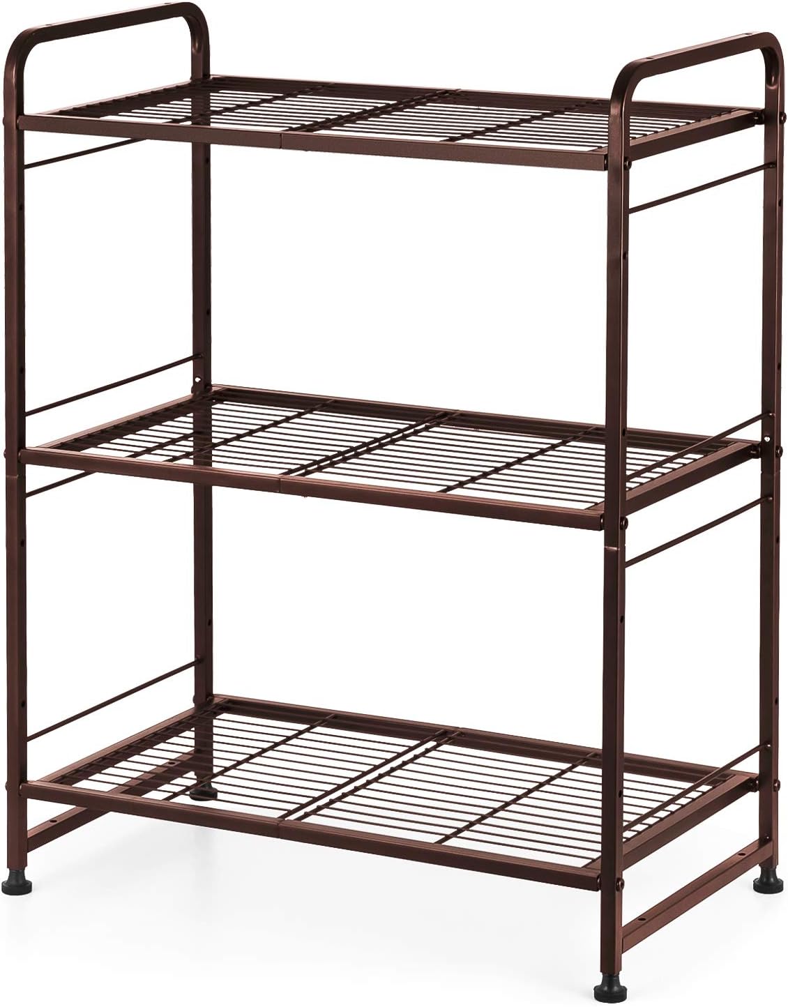 Auledio 3 Tiers Metal Shelves, Unit Storage Rack, Wire Shelving with Leveling Feet for Kitchen Counter, Living Room, Bethroom, Toliet, Garage, Office - Bronze