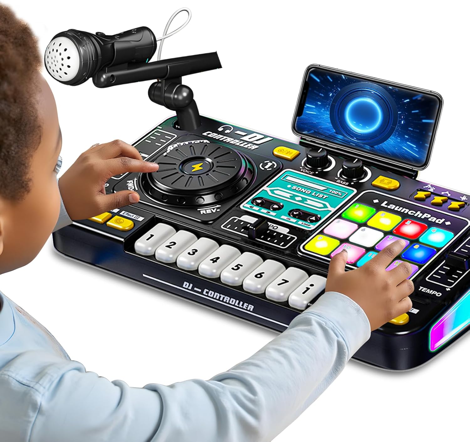 Kids DJ Mixer Controller Table Musical Toy Electronic Toy with LED Lights Sound Effect Microphone Piano DJ Board Key Musical Instruments Birthday Gift Toys for 3 4 5 6 7 Year Old Boy Girl