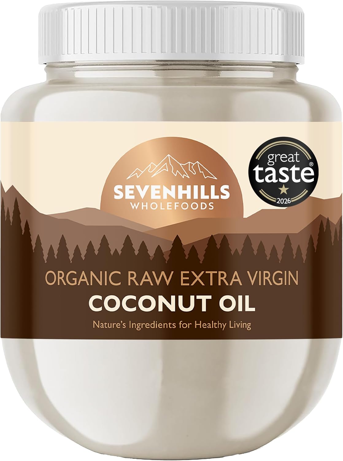 Sevenhills Wholefoods 1L Organic Extra Virgin Raw Coconut Oil (Cold-Pressed), Recyclable Plastic Tub, For Cooking, Baking, Skin Moisturiser, Hair Conditioner