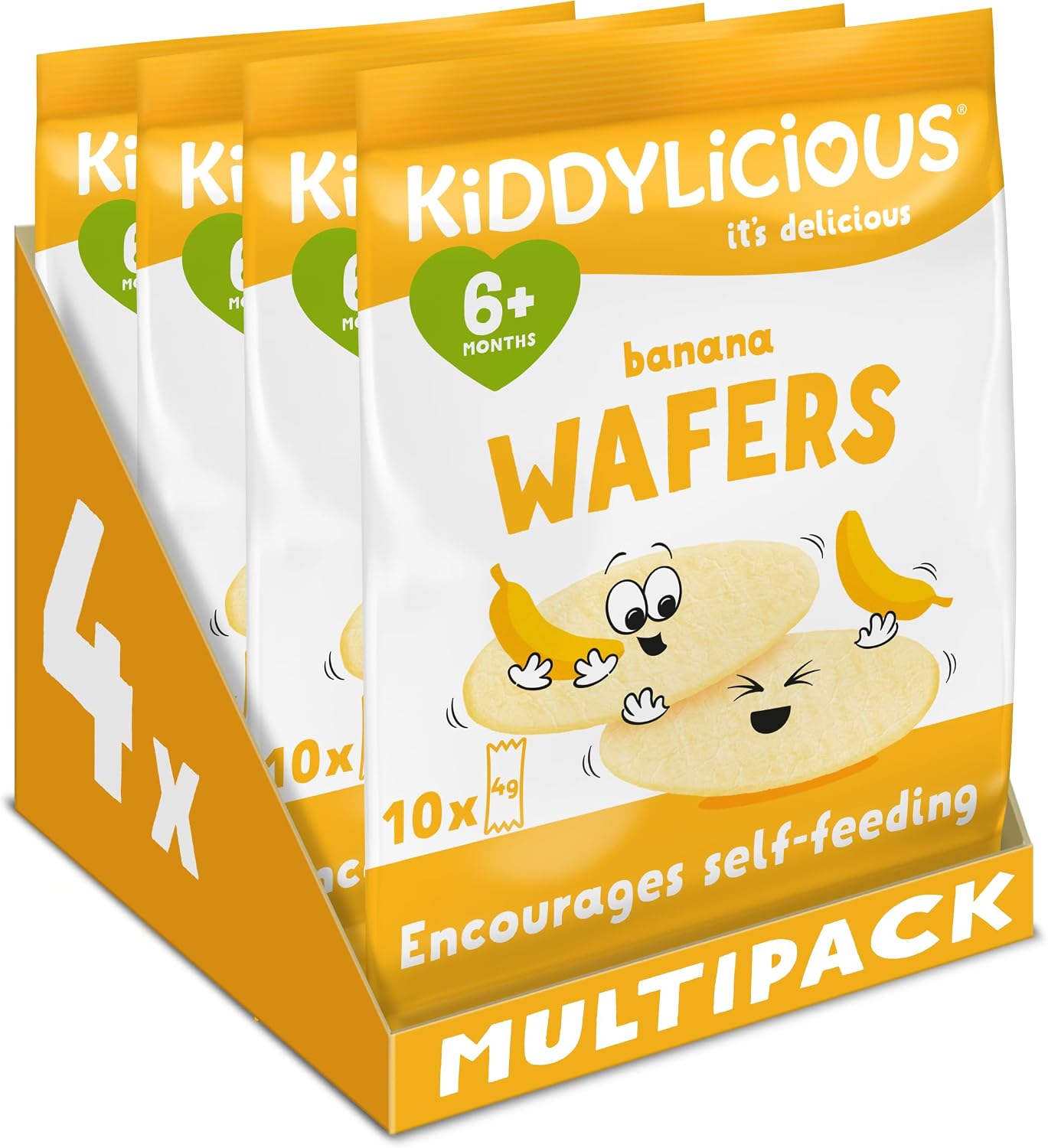 Kiddylicious Banana Wafers - Gluten and Dairy Free Kids Snack - Suitable for 6+ Months - 4 x 10 Twin Packs