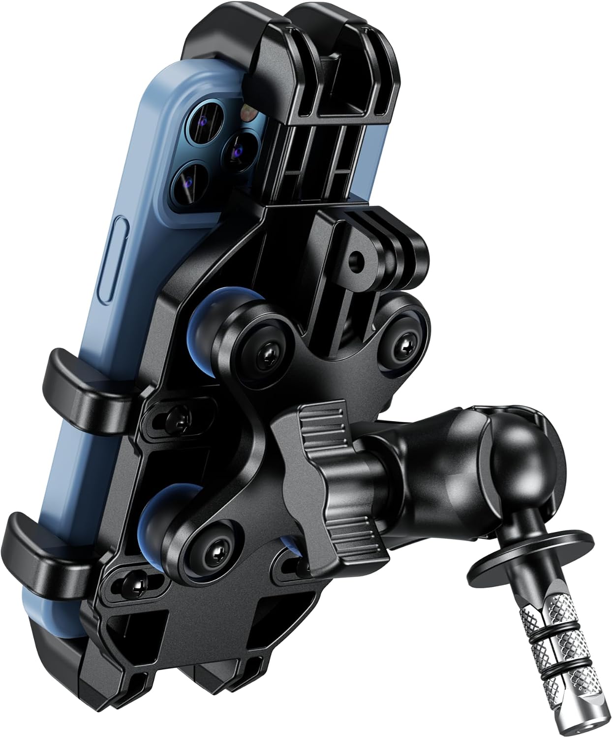 BRCOVAN Motorcycle Fork Stem Phone Mount with Vibration Dampener, Adjustable Heavy Duty Motorcycle Cellphone Holder Fit Stem Tubes 12mm-25.4mm in Diameter, Compatible with 5.4''-7.2'' Smartphones