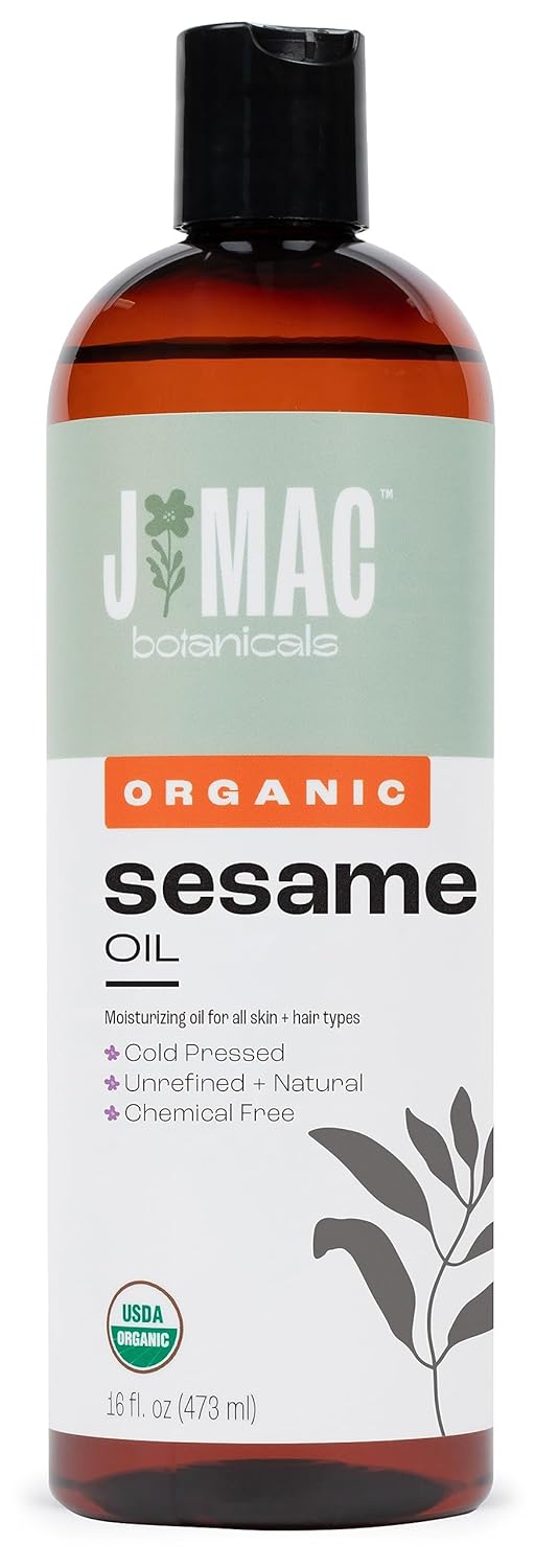 J Mac Botanicals, Organic Sesame Oil, Cold-Pressed, Organic Sesame Oil for Skin, Pulling