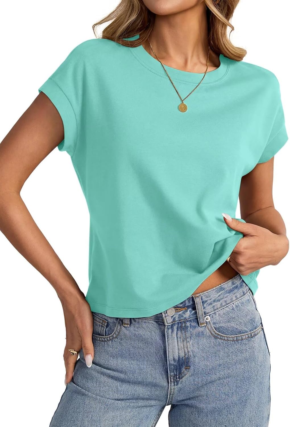 EasyGala Womens Cap Sleeve Crop Tops Cotton T Shirts Crewneck Loose Fit Short Sleeves Tee Summer Fashion Clothes 2025