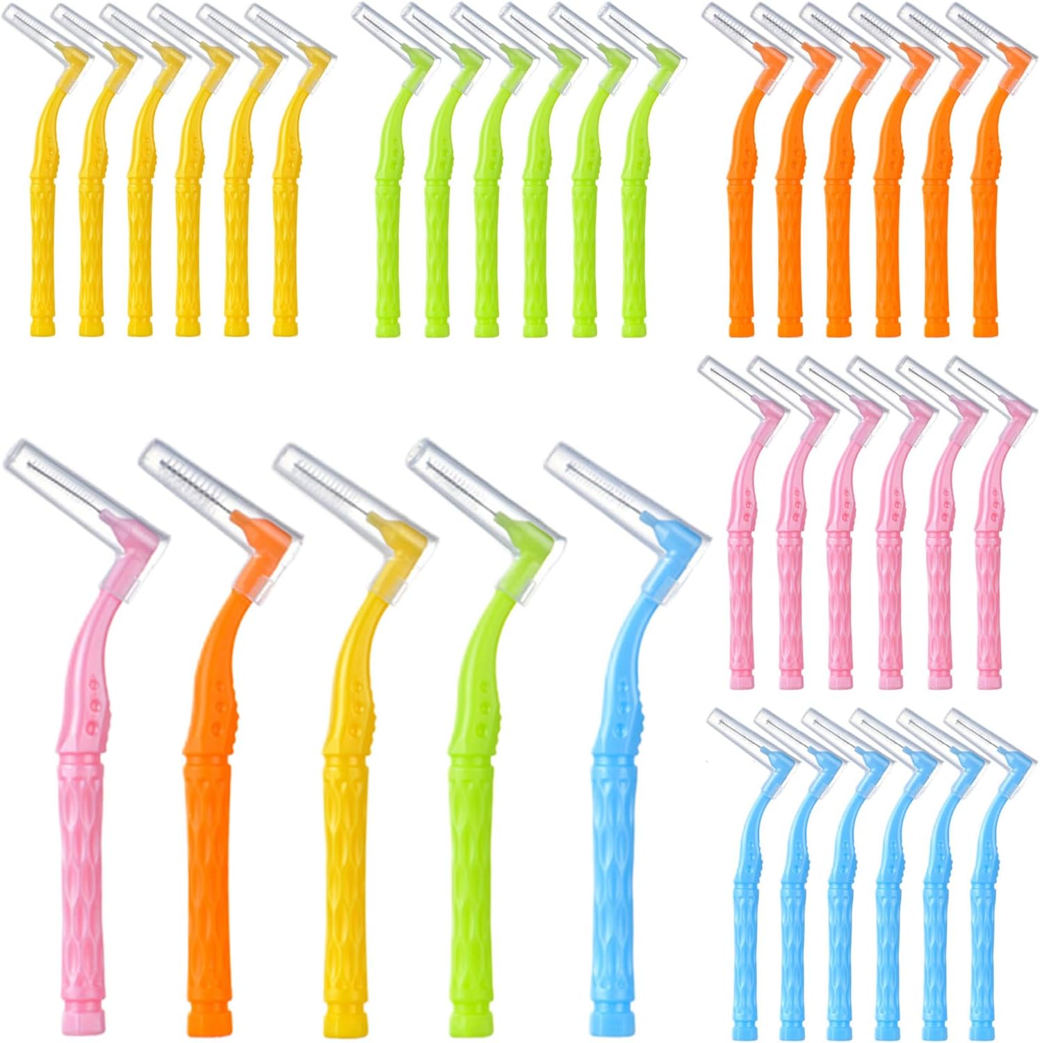 Interdental Brushes,30Pcs Dental Brushes,5 Sizes Teeth Brushes Interdental with Non-Slip Handle Angled Head Tooth Picks,Dental Brushes for Braces Oral Cleaning,L Shape Tooth Floss Brush(Multicolor)