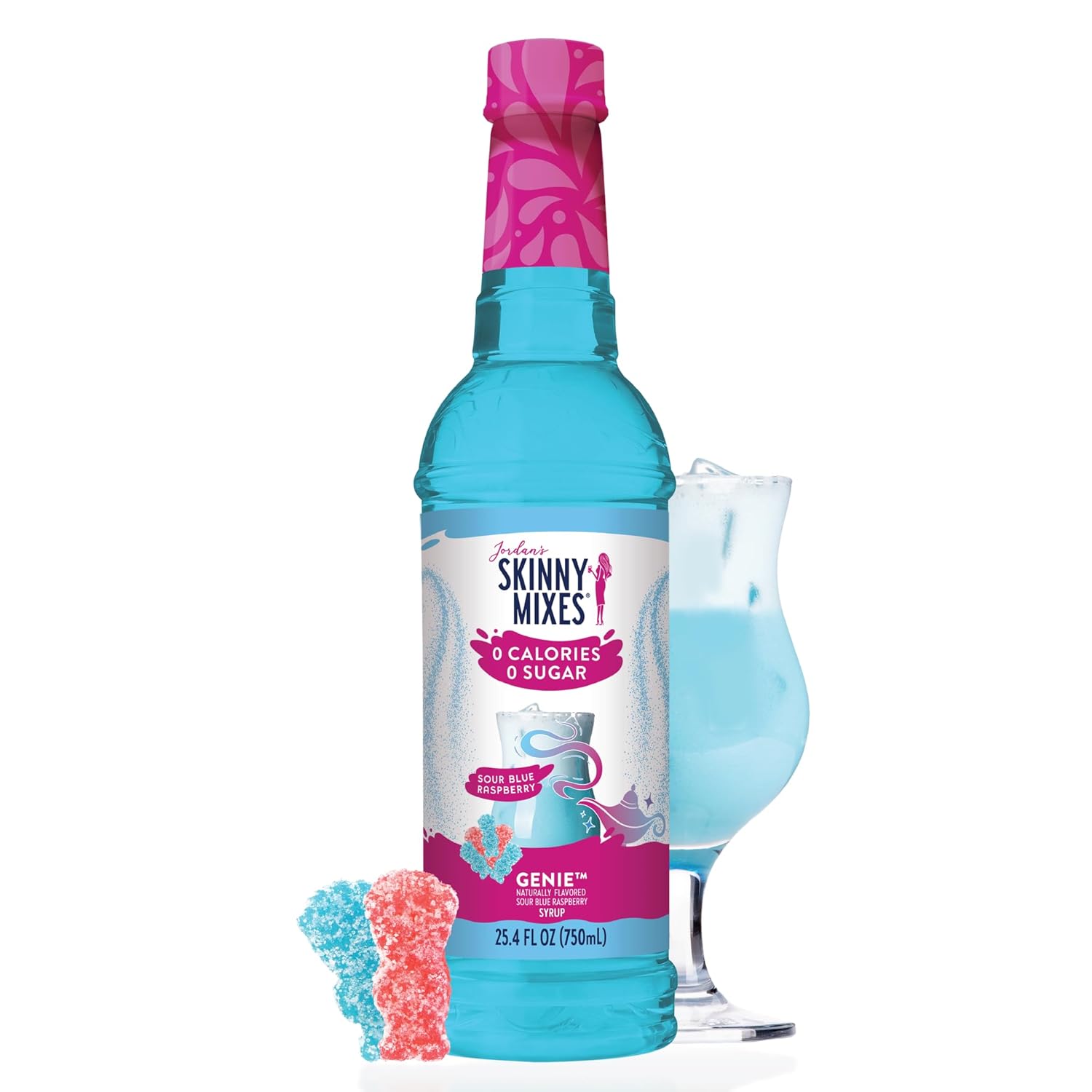 Jordan's Skinny Mixes Sugar Free Syrup, Genie Flavor, Fruit Flavored Water Enhancer, Drink Mix for Ice Tea, Lemonade & More, Zero Calorie Flavoring, Keto Friendly, 25.4 Fl Oz, 1 Pack