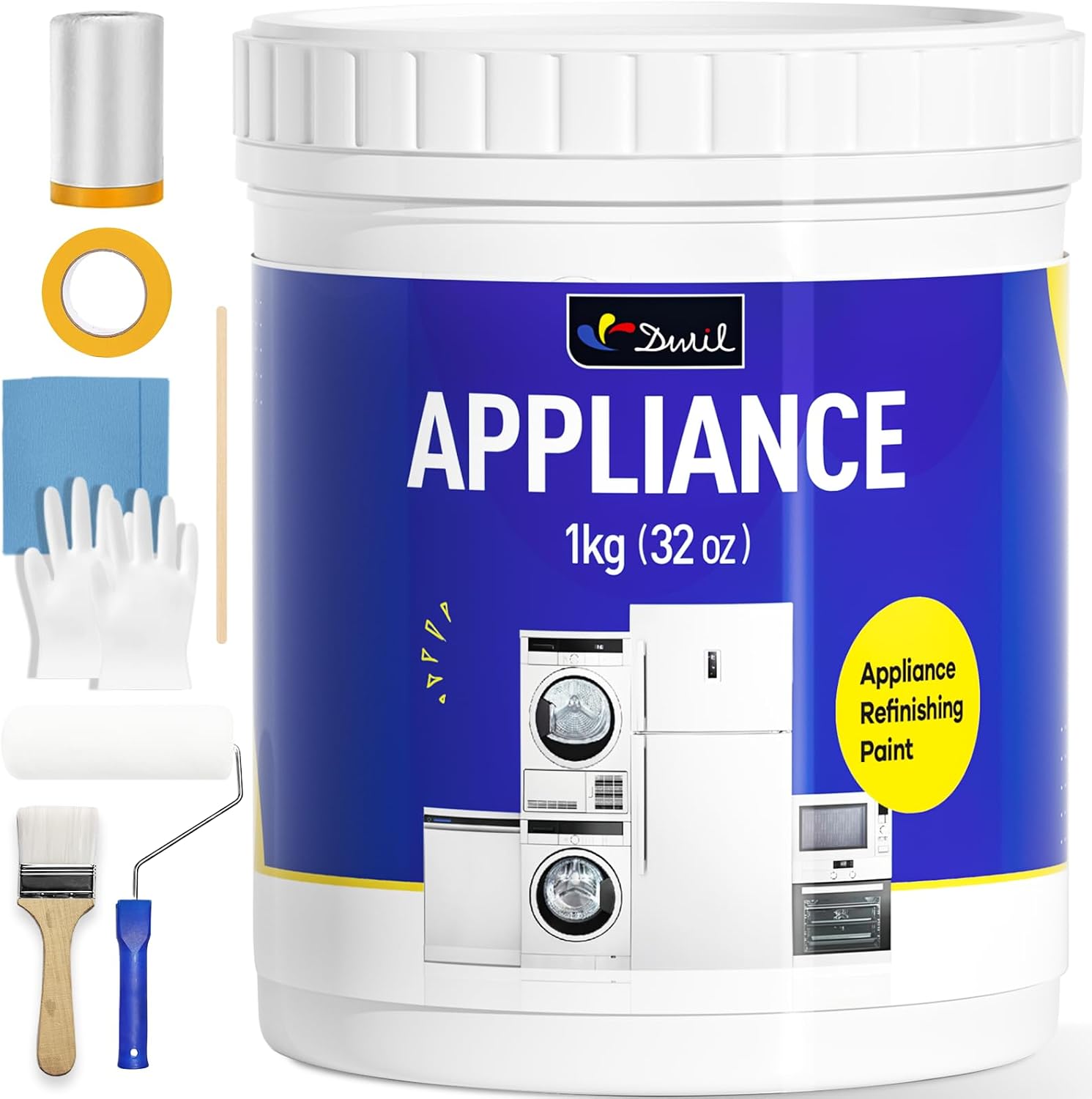 DWIL Appliance Paint for Refrigerator - Water Based Refrigerator Paint, Interior, for Plastic and Metal Surface in Dishwasher, Dryer, Microwave, Oven, 32 oz, White (with tools)