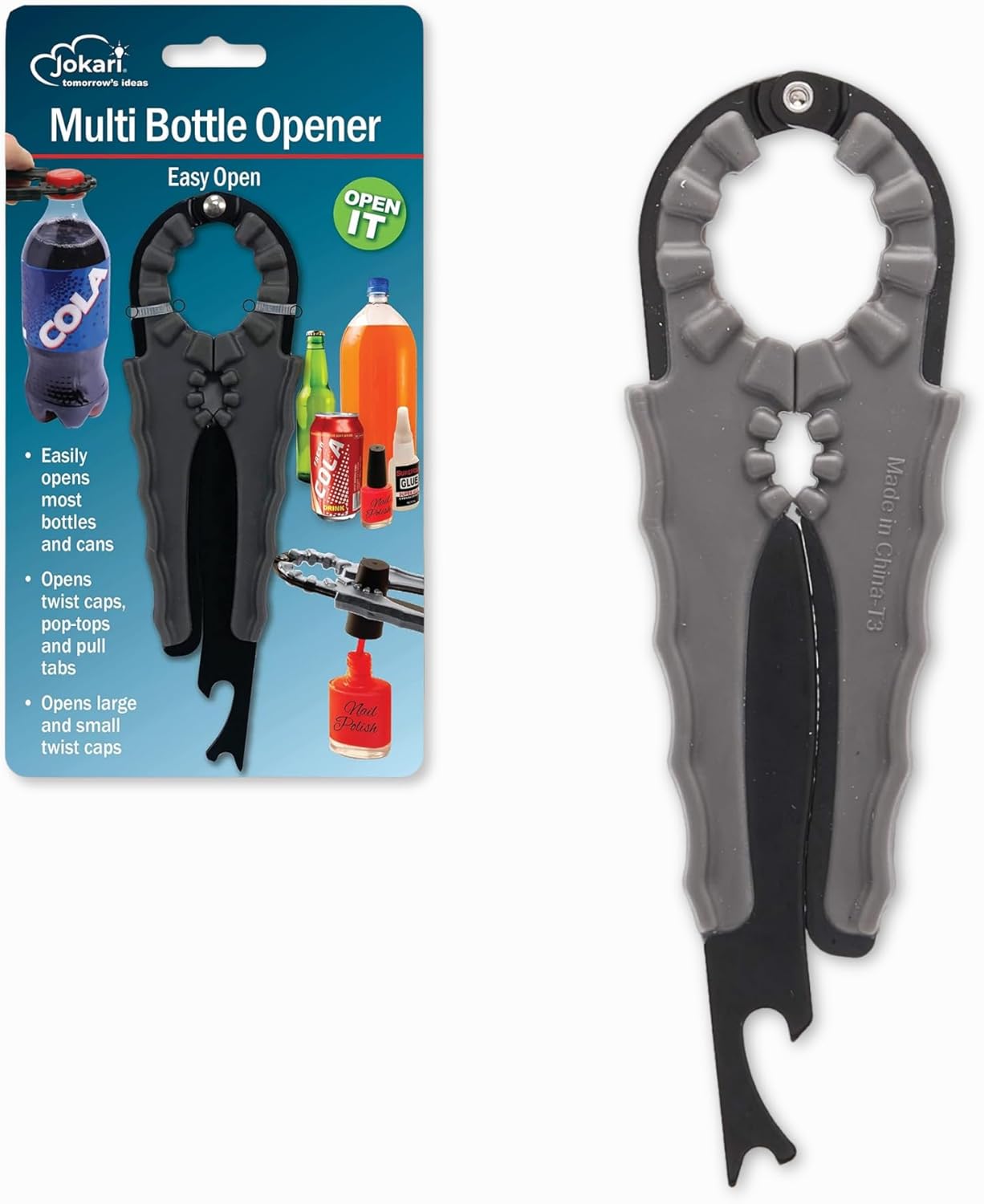 Multi Bottle Opener (1 Pack) - Beer Bottle Opener, Beer Opener, Soda Can Opener Manual, Jar Opener, Nail Polish Opener - Multiopener for Bottles, Jars, Cans, Great Arthritis Help for Weak Hands