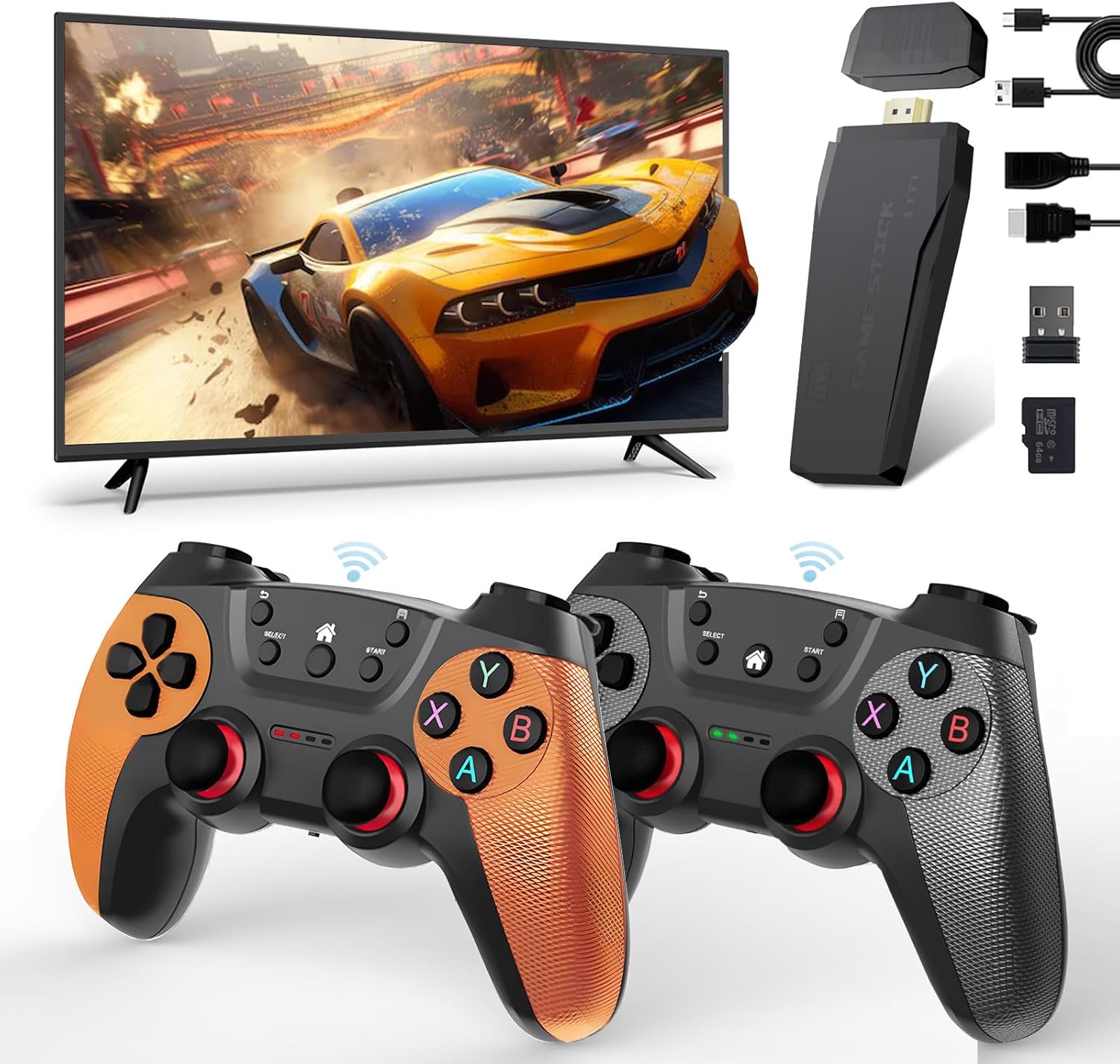 Upgraded Wireless Retro Gaming Console, Retro Game Stick 4K with 20,000+ Games and 9 Emulators Built-in, Plug and Play Video Games for TV, 2.4G Wireless Controllers