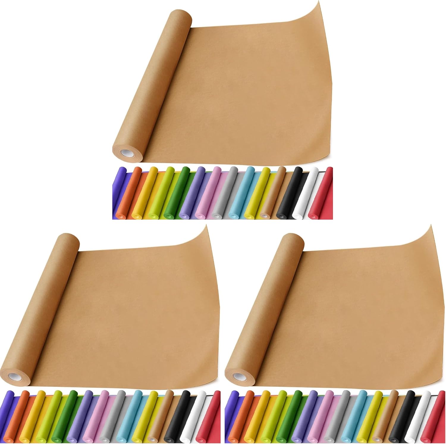 PerkHomy Brown Kraft Paper Roll 17.5" x 600" (50') for Gift Wrapping Bulletin Board Craft Art Bouquet Flower Packing Moving Shipping Floor Covering Table 70GSM 50LB (Brown, 17.5" x 50') (Pack of 3)