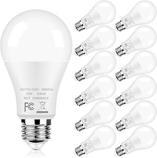 12-Pack A19 LED Light Bulbs, 100W Equivalent Bulbs, 13W 5000K Daylight White LED Bulbs with Standard E26 Medium Base, Super Bright 1500 Lumens, CRI85+, No Flicker Non-Dimmable Bulbs for Lamp