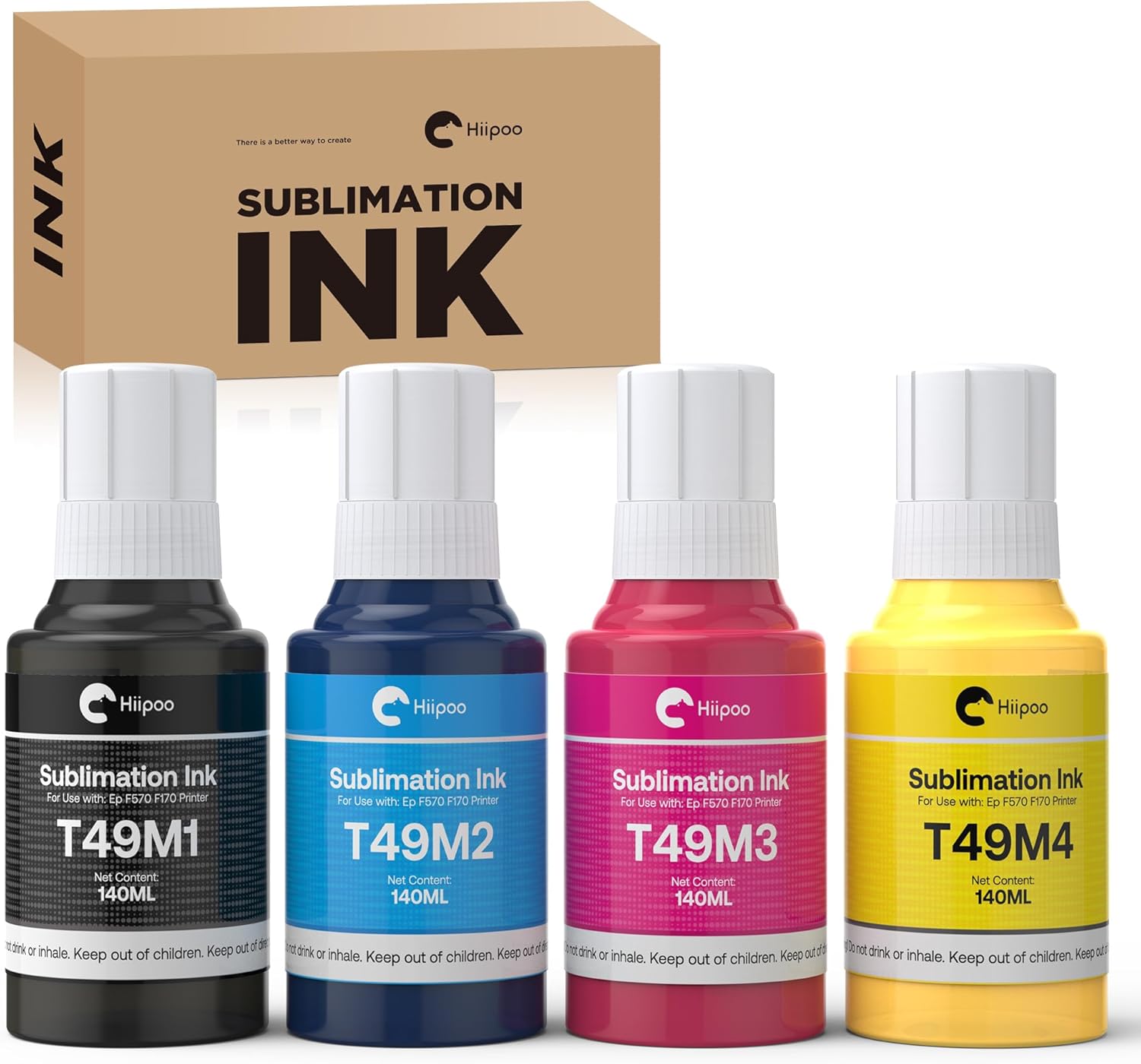 Hiipoo 560ML T49M Sublimation Ink for Epson Surecolor F170 F570 Sublimation Printer(T49M1 T49M2 T49M3 T49M4 Autofill/ICC-Free/Anti-UV)
