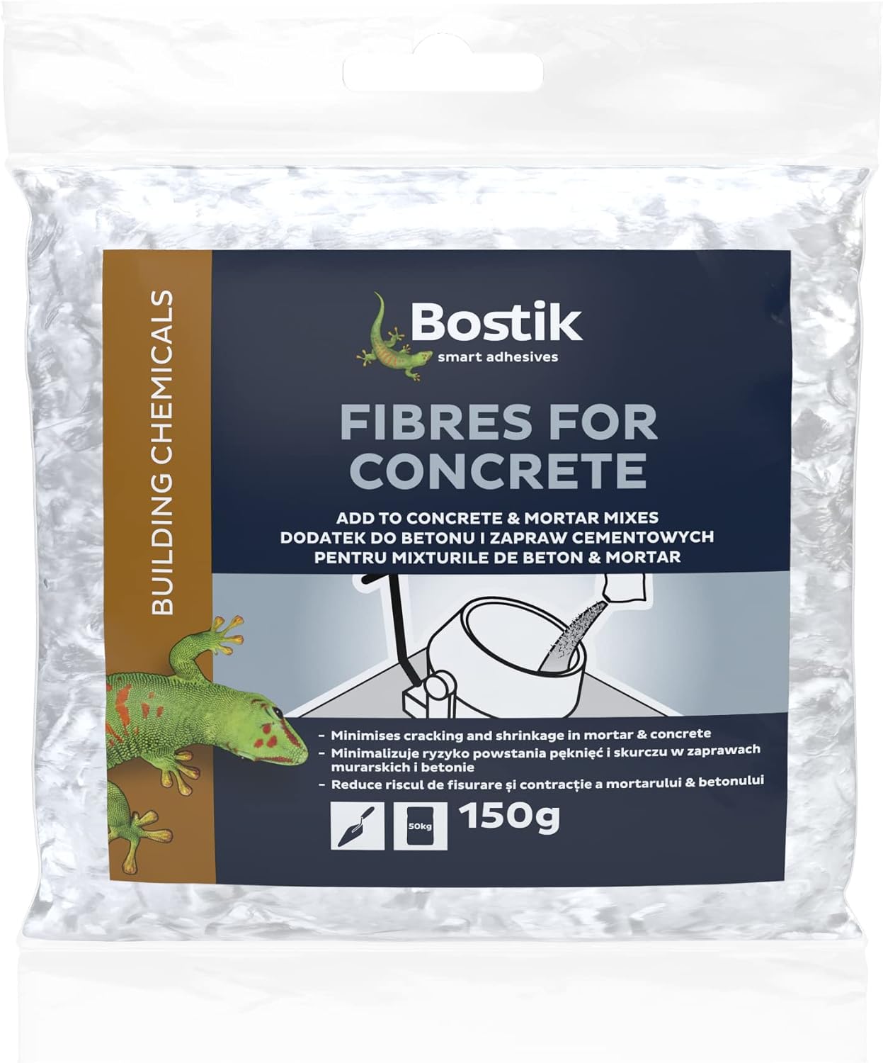 Bostik Fibres for Concrete 150g - Minimise Cracking and Shrinkage - Improve Freeze/Thaw and Impact Resistance of Mortar and Non-Structural Concrete