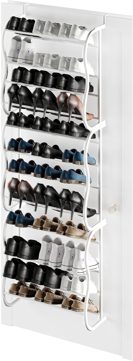 ZENO Hanging Shoe Storage | Over Door Shoe Storage | Hanging Organiser for Shoes | Compatible With All Doors | Shoe Rack for Door | Features 12 Rows | Holds 36 Pairs