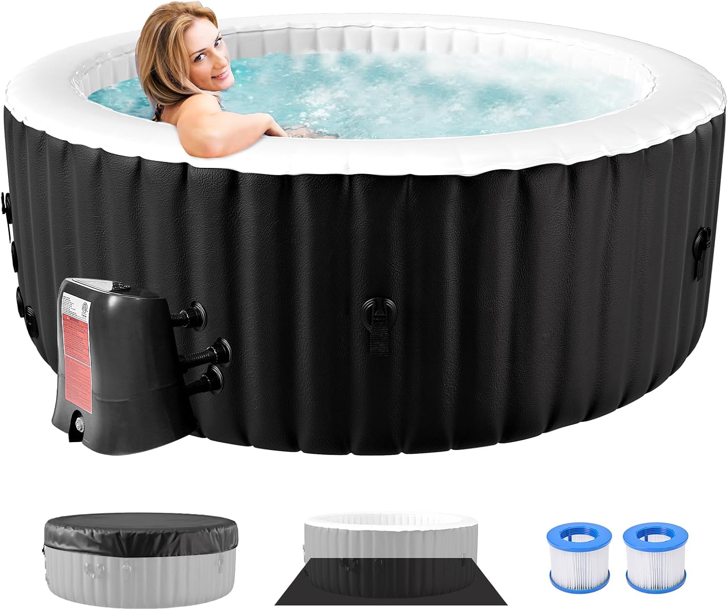 Glonerle 2-4 Person Inflatable Hot Tub, Round Portable Blow up Hot Tub, Leak-Proof PVC Outdoor Spa with 120 Air Jets, Insulated Cover & Heater Pump, 71” X 71” X 25”