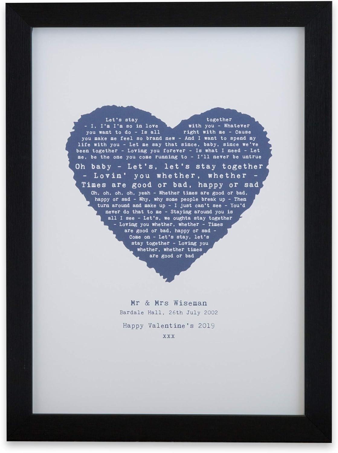 Personalised Heart Poster Print - Choose Any Song Lyrics for Husband Wife, Girlfriend, Boyfriend | Wedding Vows Poem Printed Father's Day Gift A4 A3 A2 Size | Frame Option