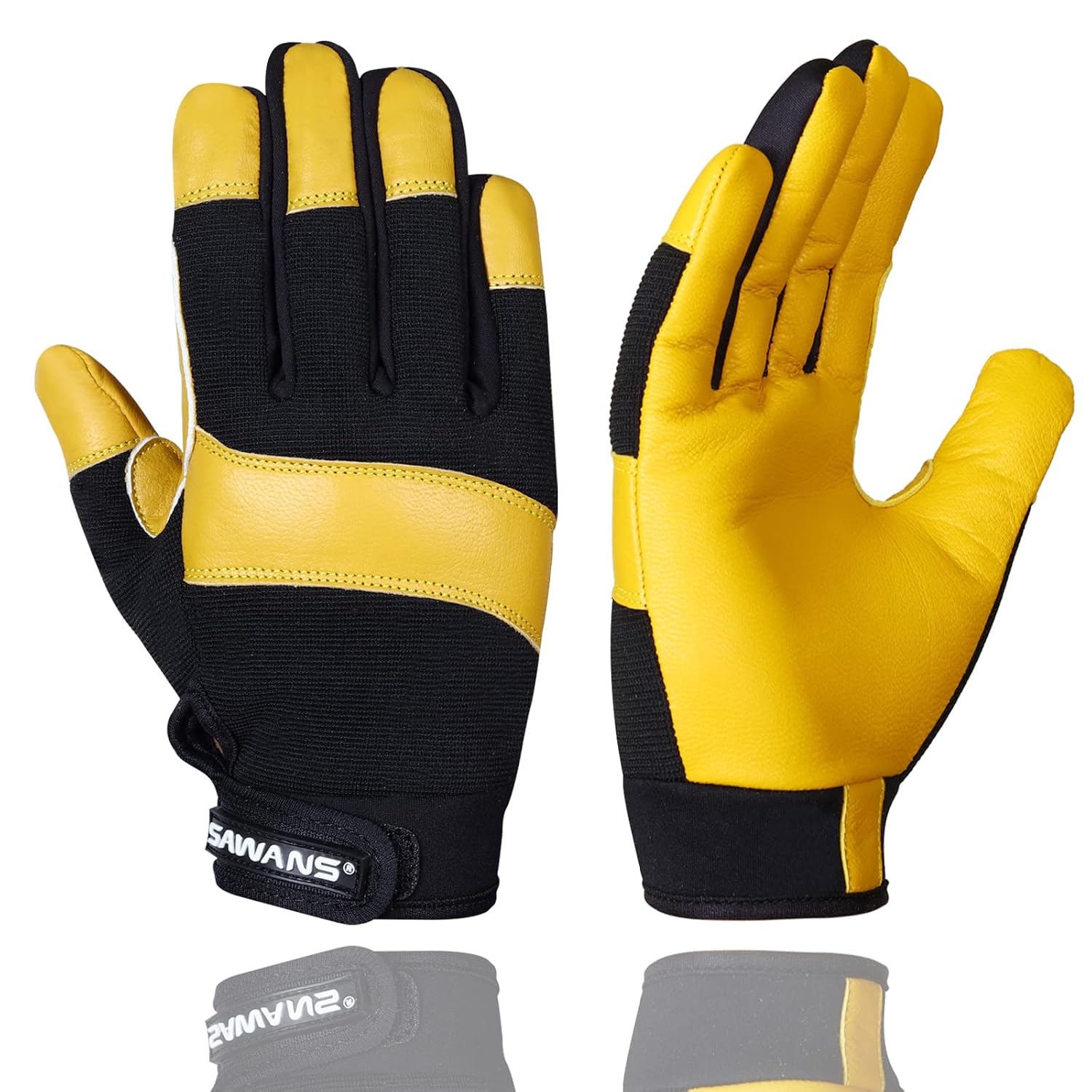 SAWANS Leather Gardening Gloves Working for Women and Men Utility Dexterity Breathable Garden Work Safety Gloves Gardener Thorn Proof Heavy Duty Rigger Mechanic Builder Construction (L)