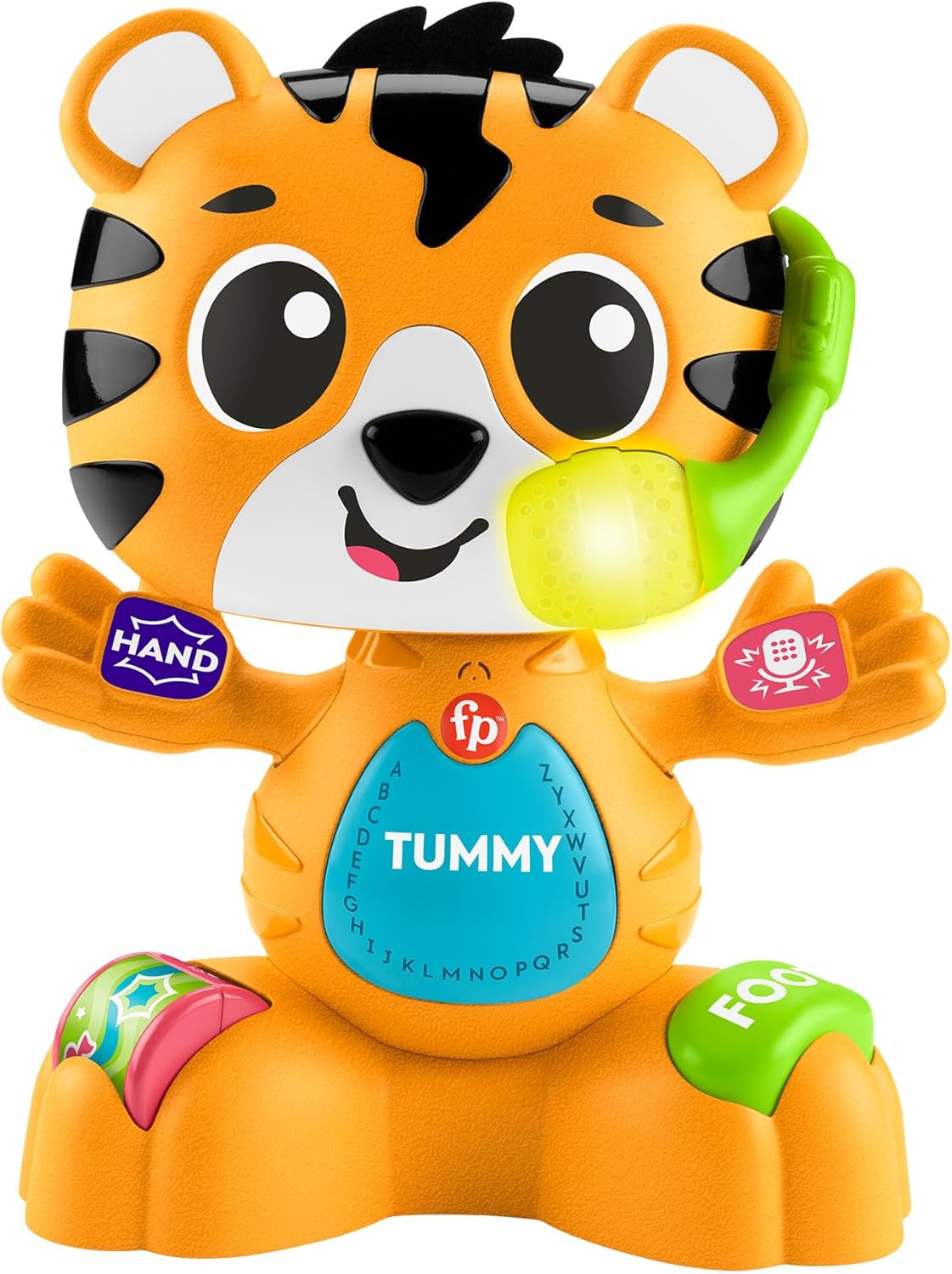 Fisher-Price Baby Learning Toy Link Squad Bop & Groove Tiger with Music & Lights for Ages 9+ Months, UK English Version, Compatible Only with Link Squad Items, HYL24