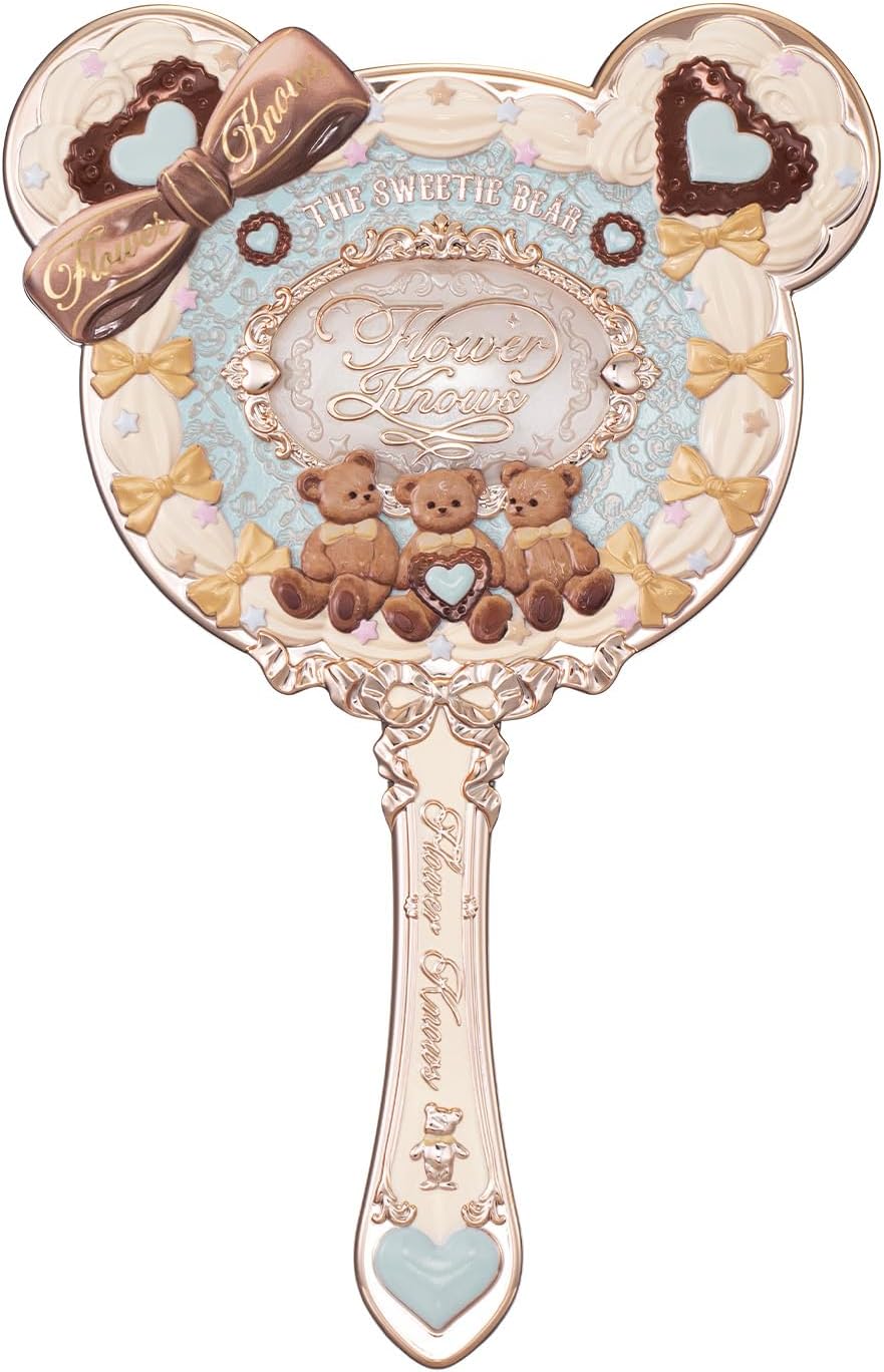 Flower Knows The Sweetie Bear Hand Mirror, Minty Blue Decorative Mirror