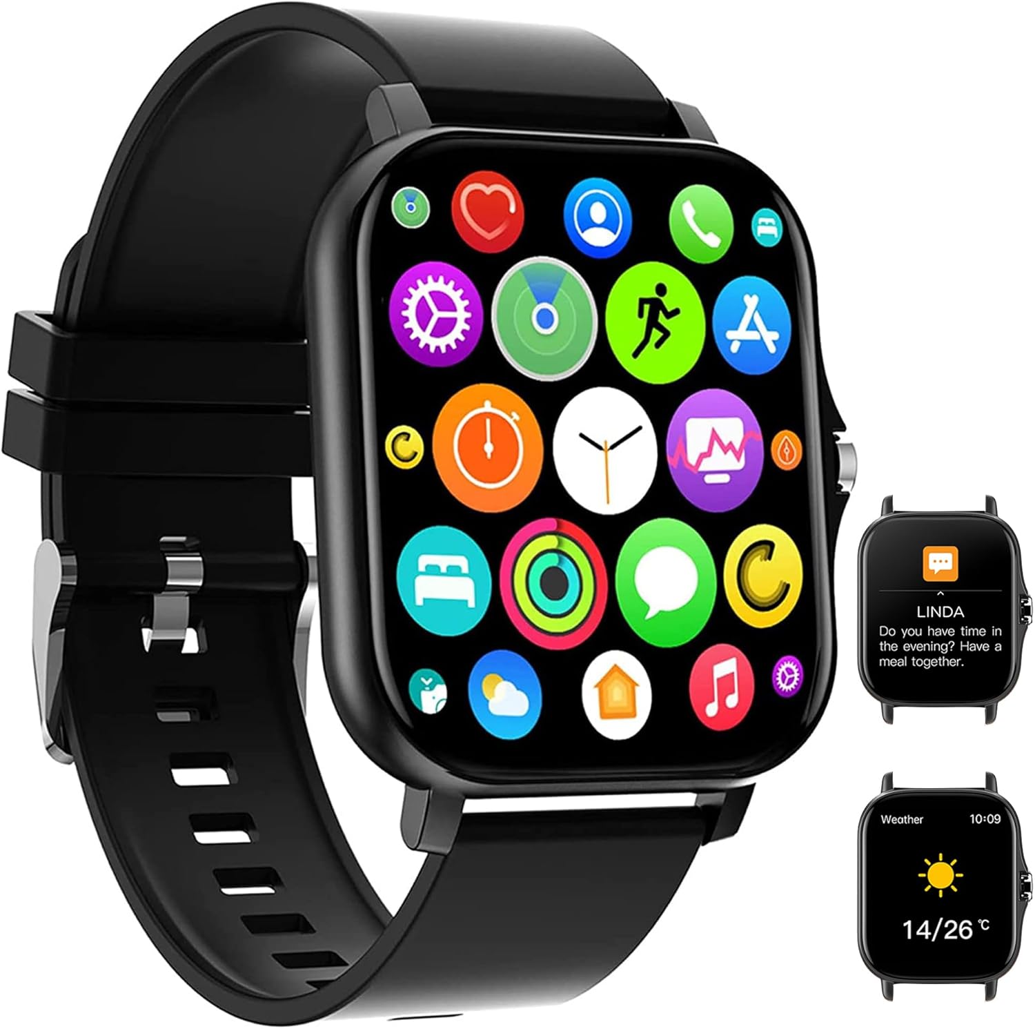 Smart Watch, 1.81" Upgraded Full Touchscreen Smart Watch for Android iPhones with Heart Rate Blood Pressure Monitor, Multiple Sports Fitness Tracker with Smart Watches for Women Men (Black)