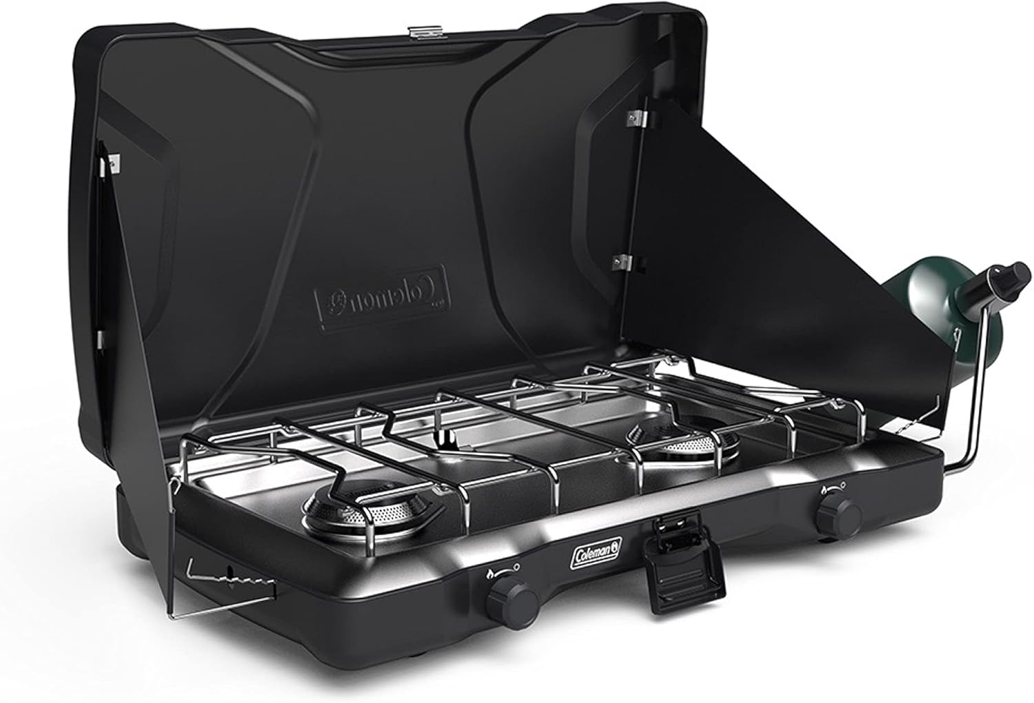 Coleman Triton 2-Burner Propane Stove, Portable Camping Cooktop with 2 Adjustable Burners & Wind Guards, 22,000 BTUs of Power