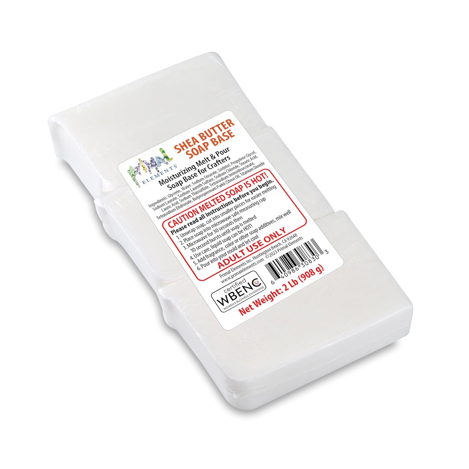 Primal Elements Shea Butter - Moisturizing Melt and Pour Glycerin Soap Base for Crafting and Soap Making, Vegan, Cruelty Free, Easy to Cut - 2 Pound