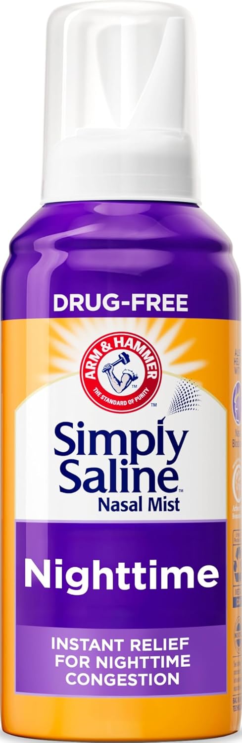 ARM & HAMMER Simply Saline Nighttime Nasal Mist, 4.6 oz | For Nighttime Nasal Congestion, Calming Eucalyptus, Safe with Rx and OTC, Adults and Kids Ages 2+