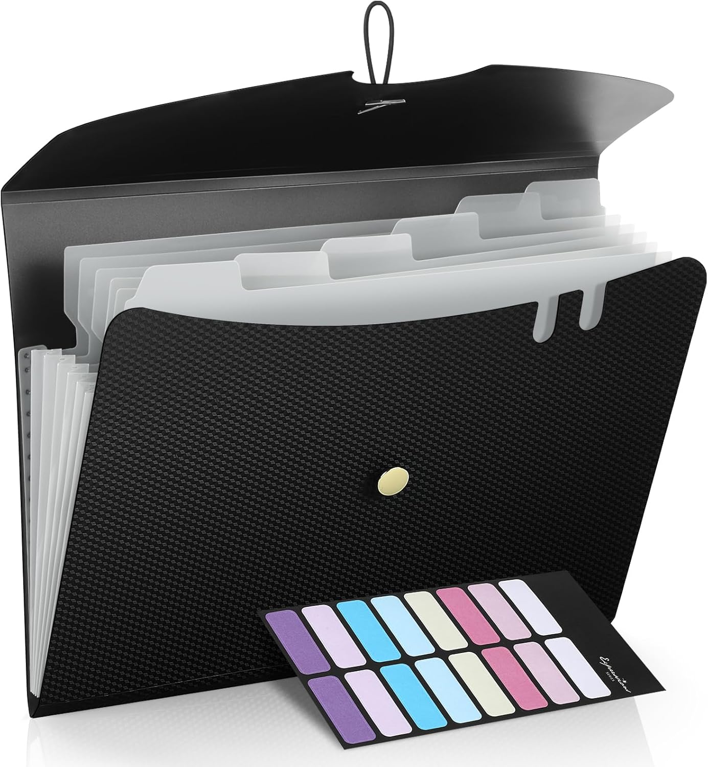 Sooez 7 Pocket Expanding File Folder, Premium Accordion File Organizer, Letter Size Folders for Documents, Sleek Filing Folders with Bungee Closure, Portable Folders for School Office Supplies, Black