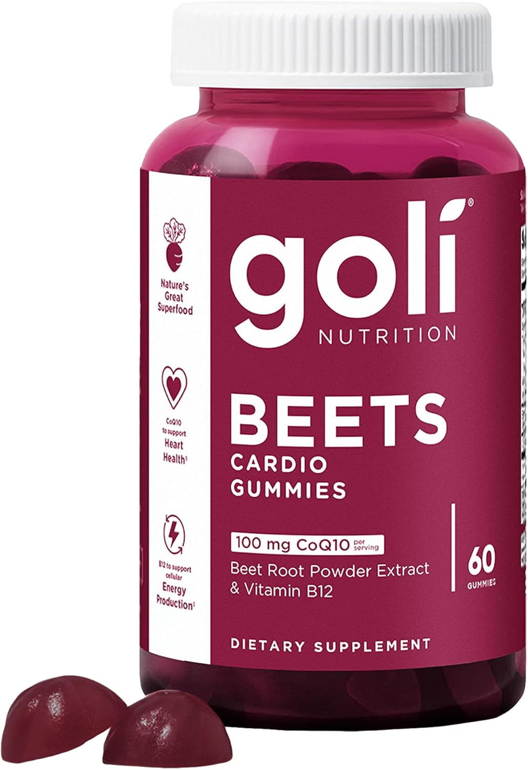Goli Nutritional Supplement, Beets Cardio Gummy - 60 Count - 100mg CoQ10 & Beet Root Extract - Gluten-Free, Vegan, Non-GMO, and Gelatin-Free. Nature's Great Superfood.