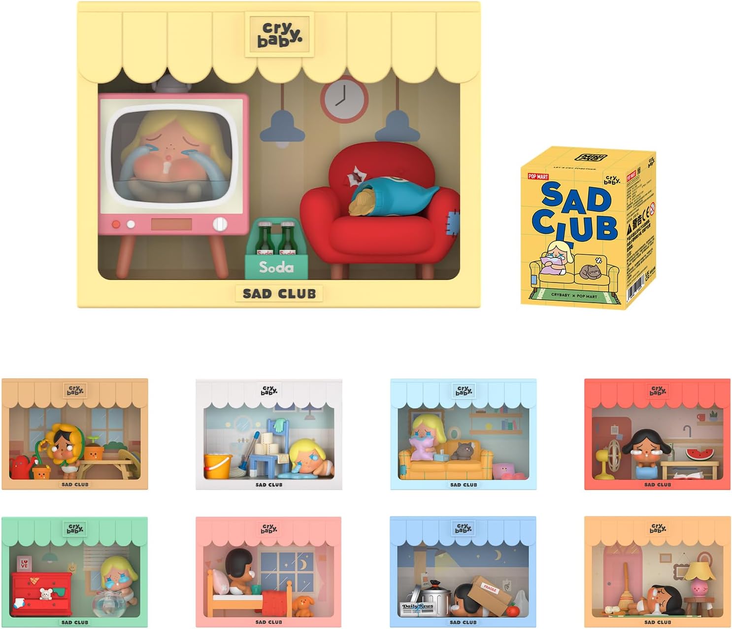 POP MART Crybaby Sad Club Series Scene Sets Blind Box Figures, Random Design Mystery Toys for Modern Home Decorations Indoor, Collectible Toy Set for Desk Accessories, Single Box