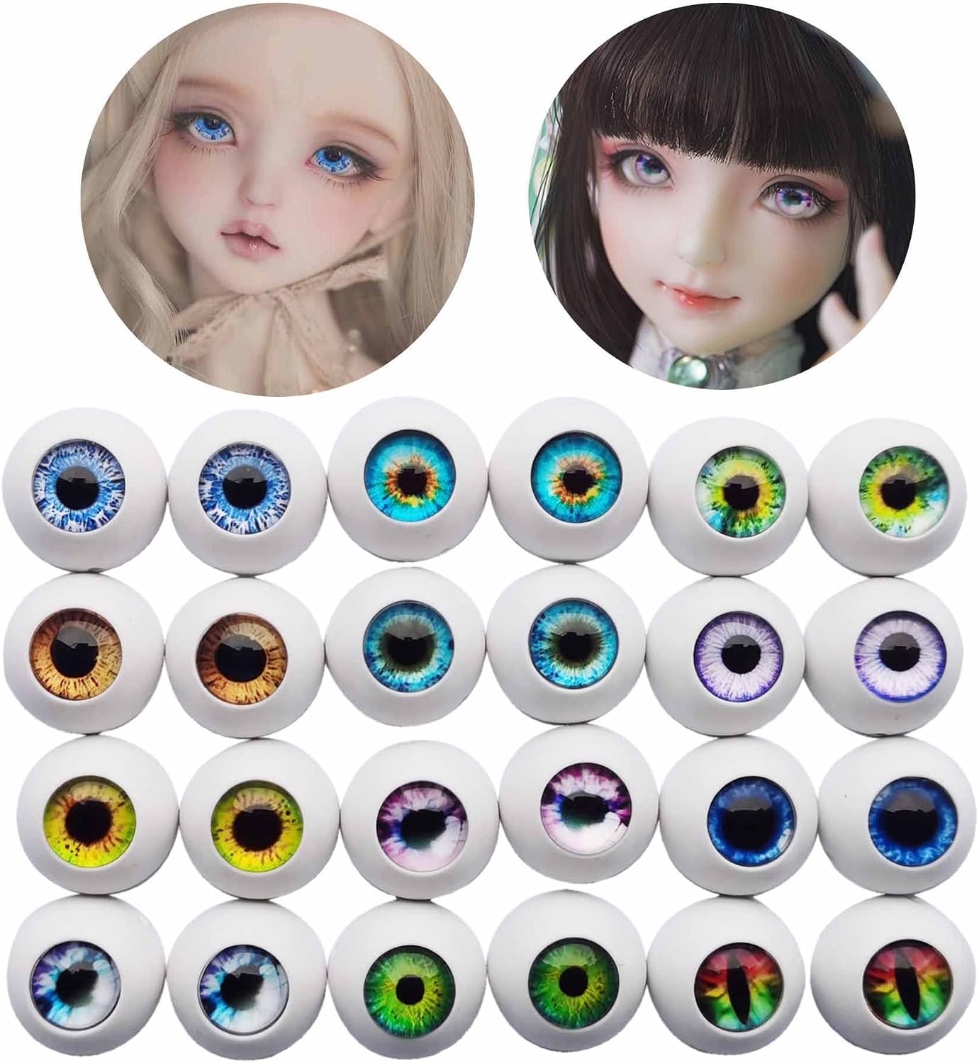 24Pairs 12 Styles Plastic Round Eyeball Glass Pupil Eyes for Doll Making Repair Crafts DIY Hollow Back 18mm