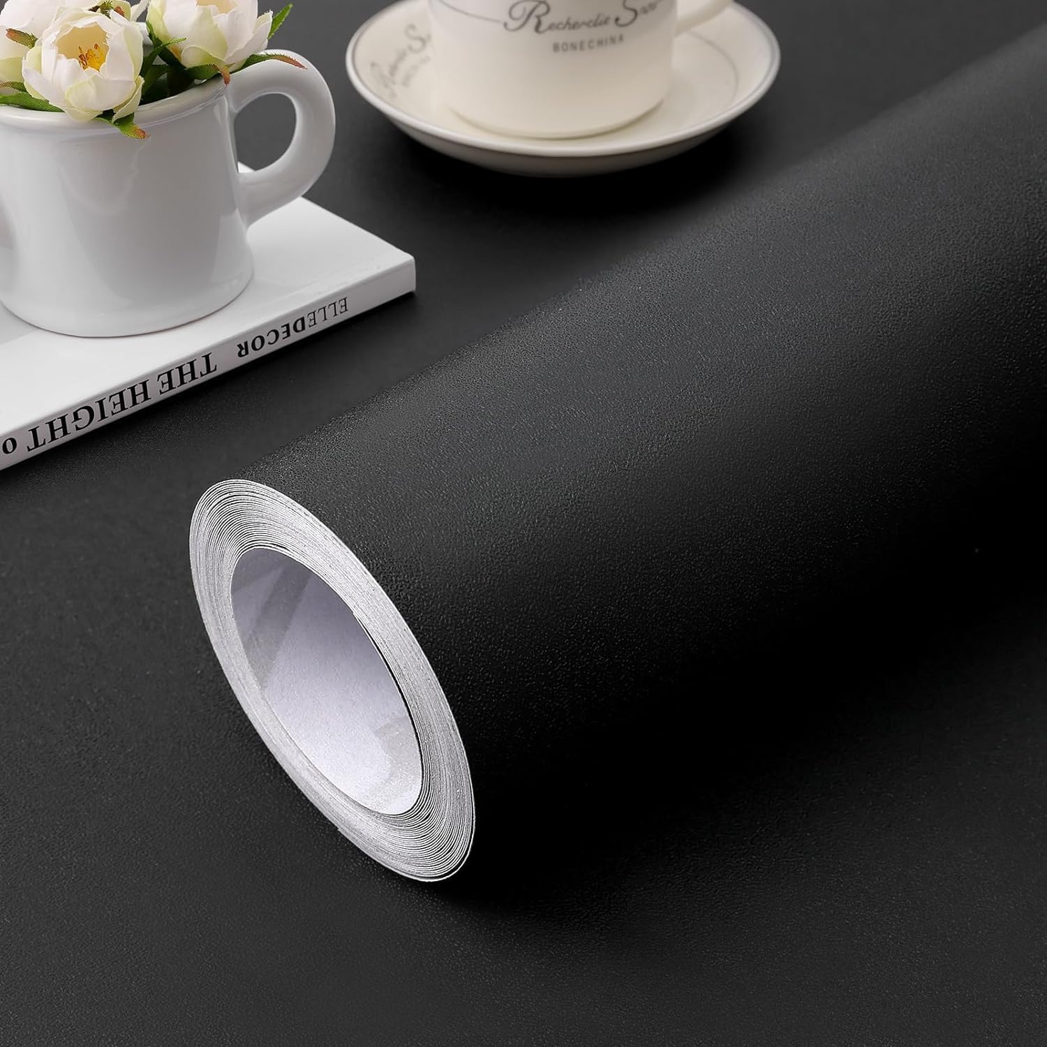 Peel and Stick Wallpaper Black Contact Paper for Cabinets and Drawers