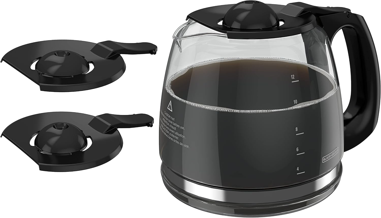 BLACK+DECKER 12-Cup Replacement Carafe, GC3100B, Duralife Glass, Dishwasher-Safe, 2 Extra Lids