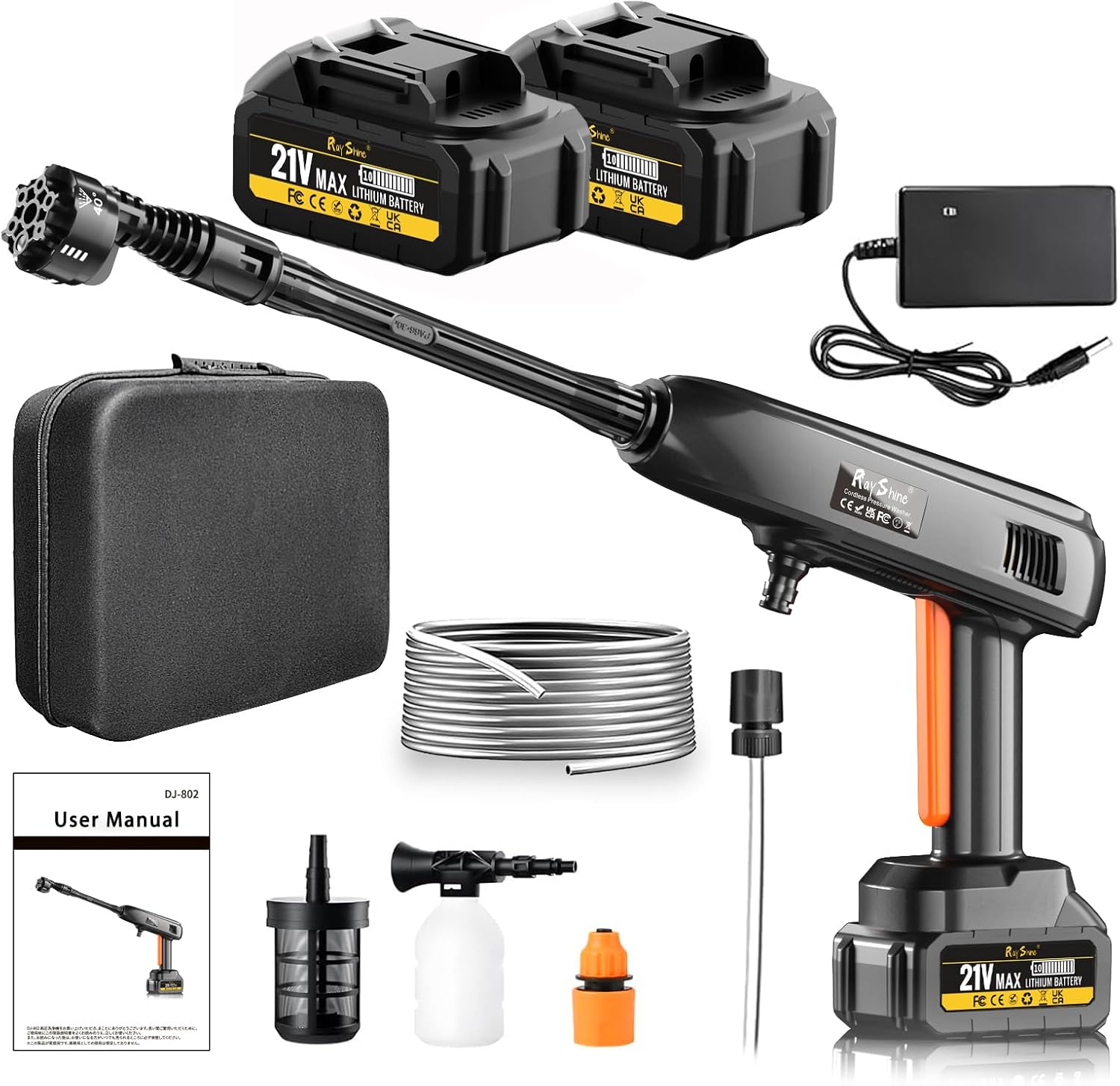 Portable Cordless Pressure Washer - 2 Pack Batteries 1200PSI 336l/h Cordless Power Washer Battery Operated with 6-in-1 Nozzle, Adjustable Foam Cannon for Car Garden