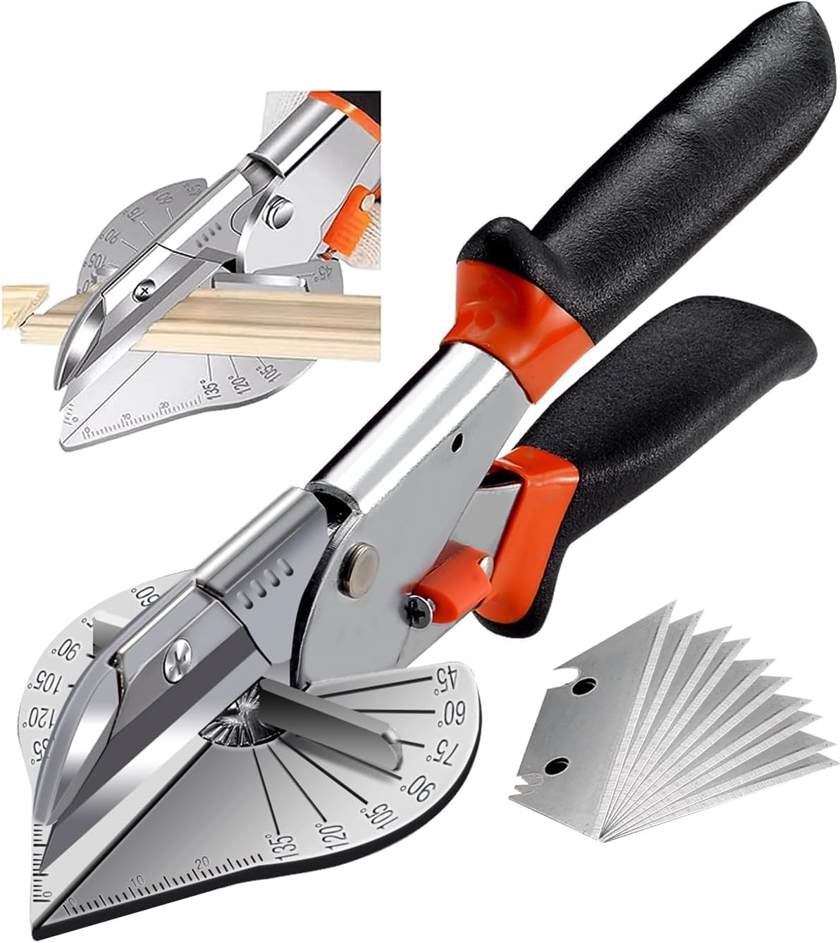 HOHXEN 45° - 135° Angle Miter Shear Cutter, Multi-Function Trunking Scissors, Quarter Round Cutting Tool for Cutting PVC PPR PE Pipe, Soft Wood, Branch, Wire, DIY Toy Gift, Including 10 Spare Blade