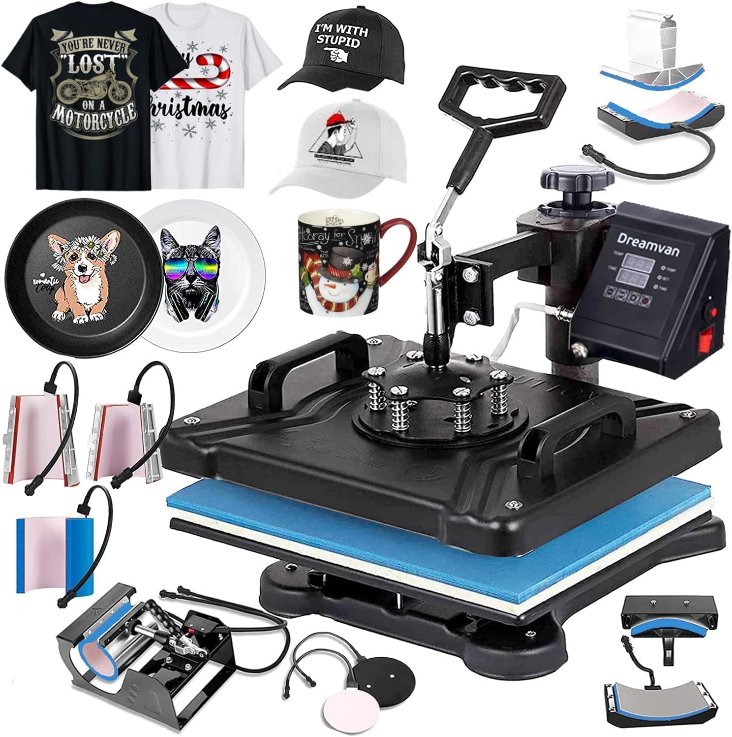 8 in 1 Heat Press Machine for t Shirts Professional Heat Transfer Machine12" X 15"Swing Away Shirt Printing Multifunctional Sublimation Machine Digital Shirt Pressing Machine for Tshirt,Hat,Mug,Plate1