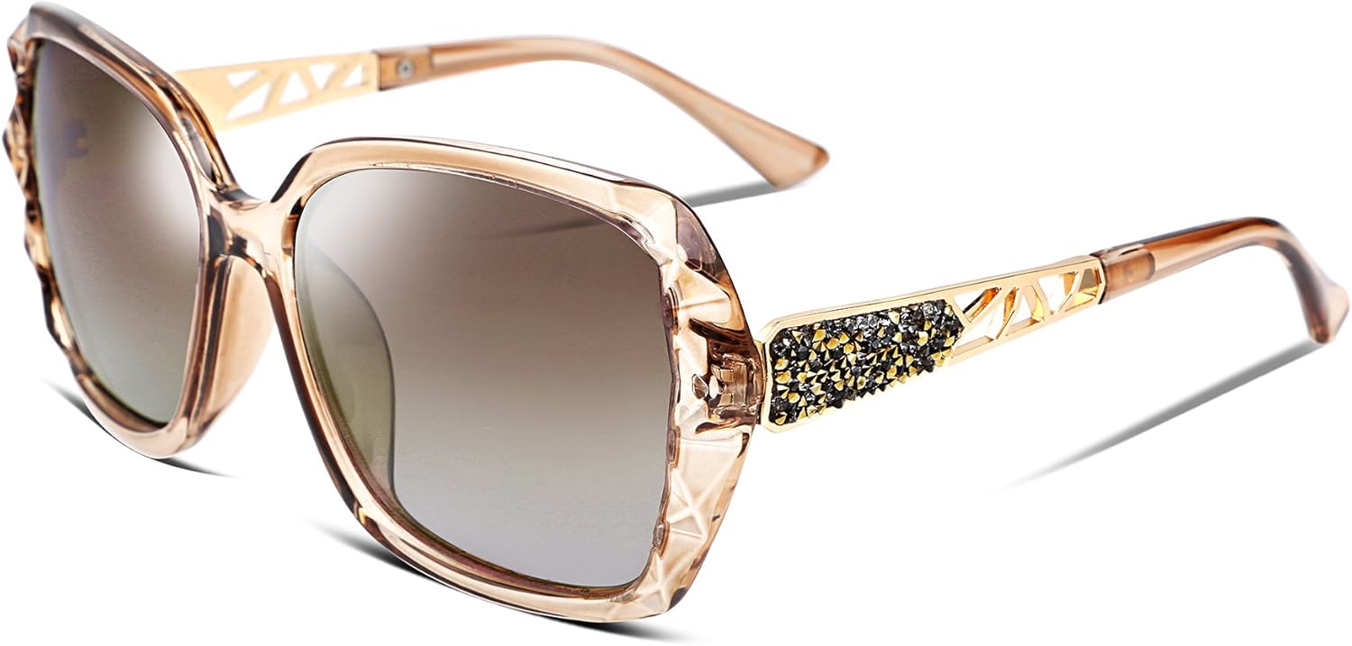 FEISEDY Polarised Sunglasses Womens Trendy Oversized Ladies Sun GlassesSparkling Composite Big Frame UV400 Protection B2289