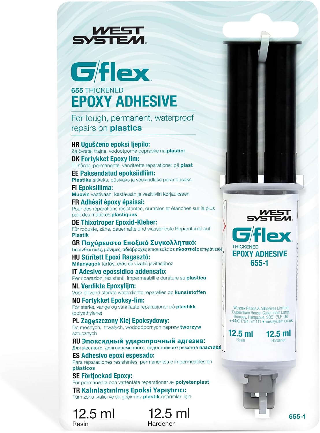 WEST SYSTEM G/flex 655-1 Two Part Epoxy Glue Syringe - Heavy Duty High Strength Adhesive Pack, Glue for Plastic, Metal, Wood, Ceramic - for DIY Projects, Boat & Marine Repair