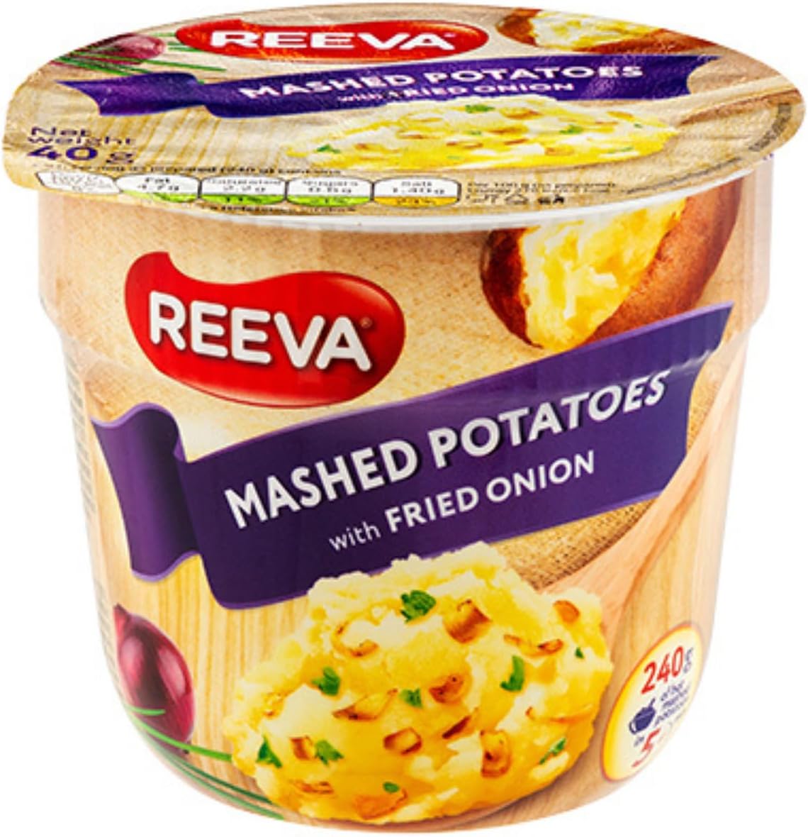 Reeva Mashed Potato Pots Halal Certified Instant mashed Potatoes 40g (Pack of 6) + FabFinds Mug (Onion)