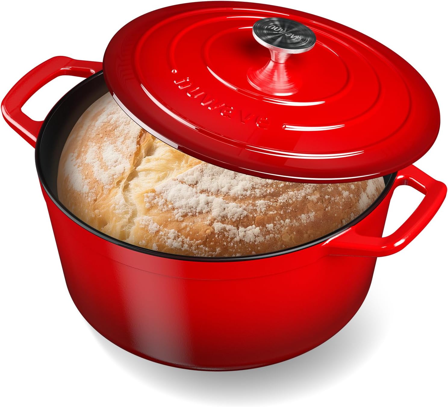 Nuwave 6 Qt PFAS-Free Enameled Cast Iron Dutch Oven Pot with Lid, Crimson